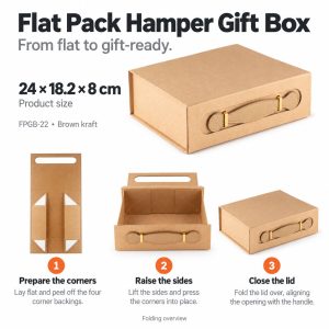 Flat Pack Gift Box - Med Hamper (24x18.2x8cm) - Brown Craft