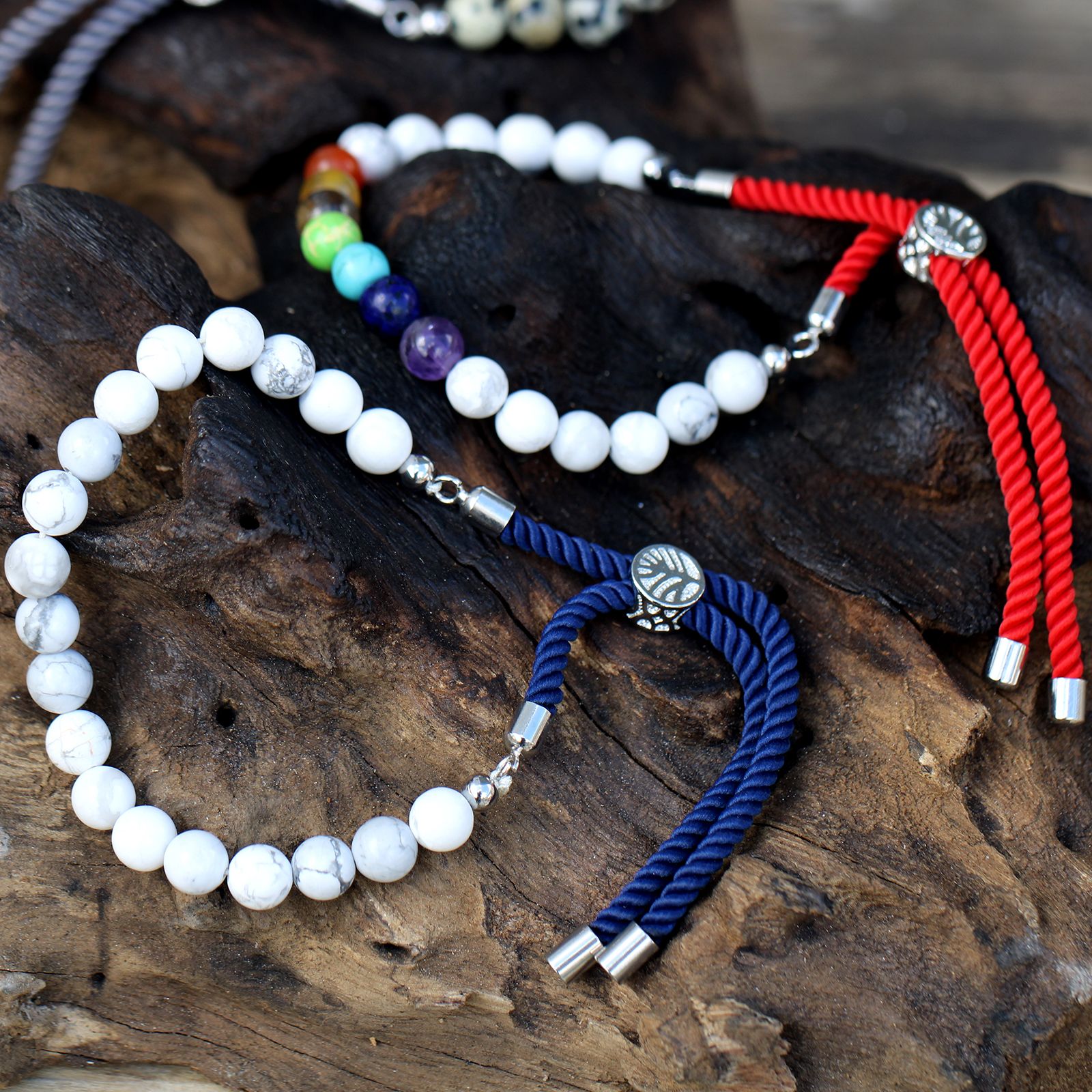 925 Silver Plated Gemstone Charcoal String Bracelet - Dalmatian Jasper - Image 4