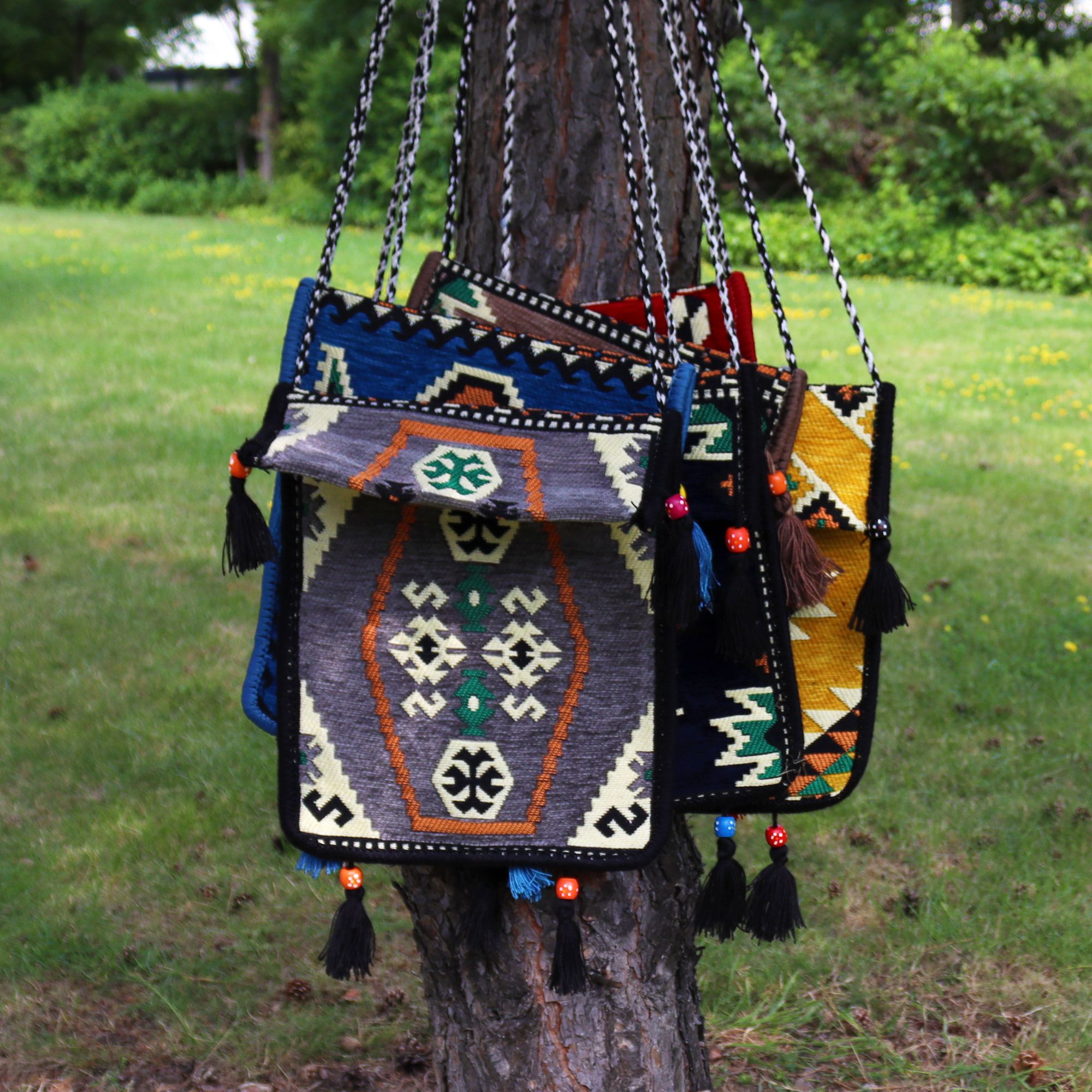 Pale Grey Kilim Messenger Festival Bag - Image 3