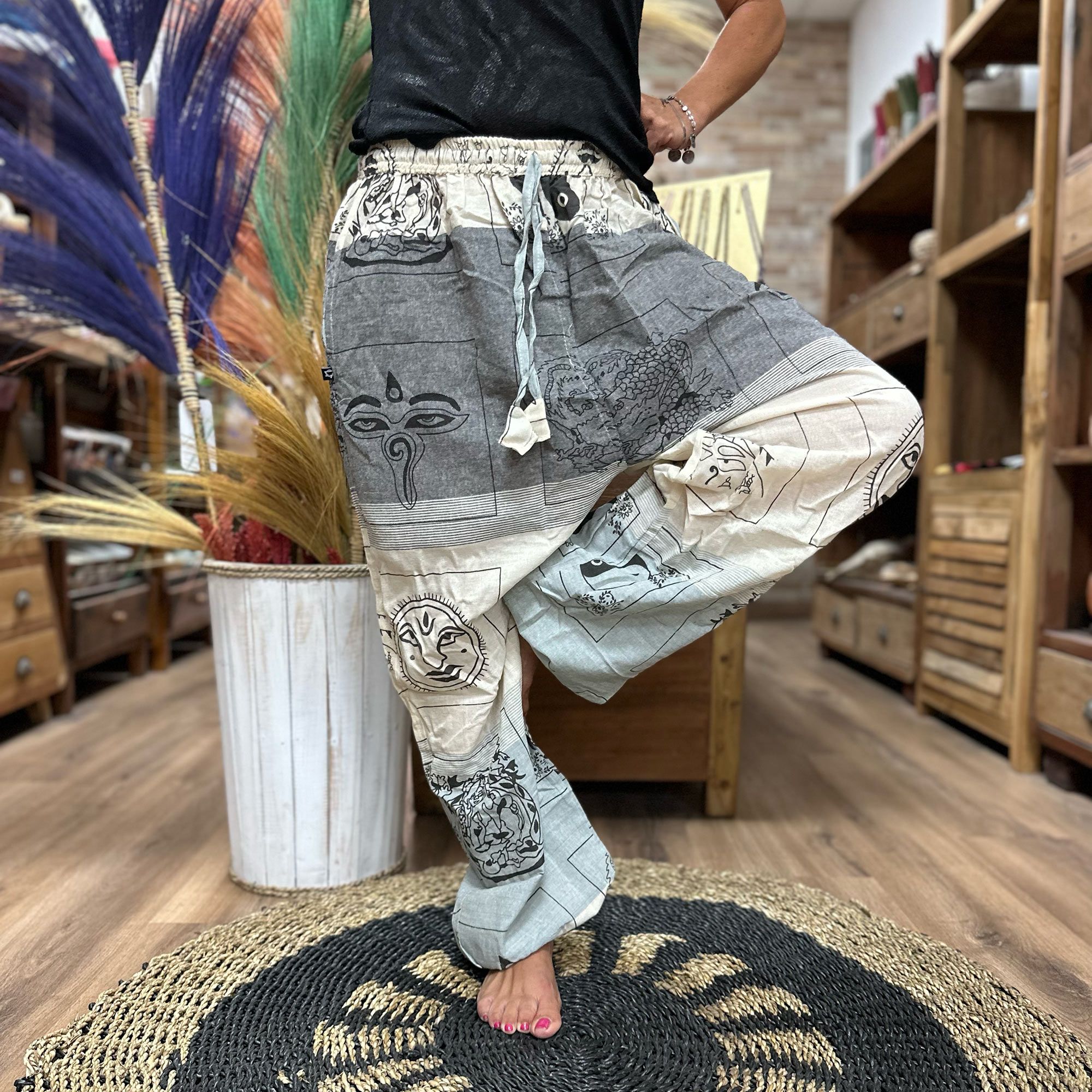 Yoga and Festival Pants - High Cross Himalayan Print on Grey - Image 2