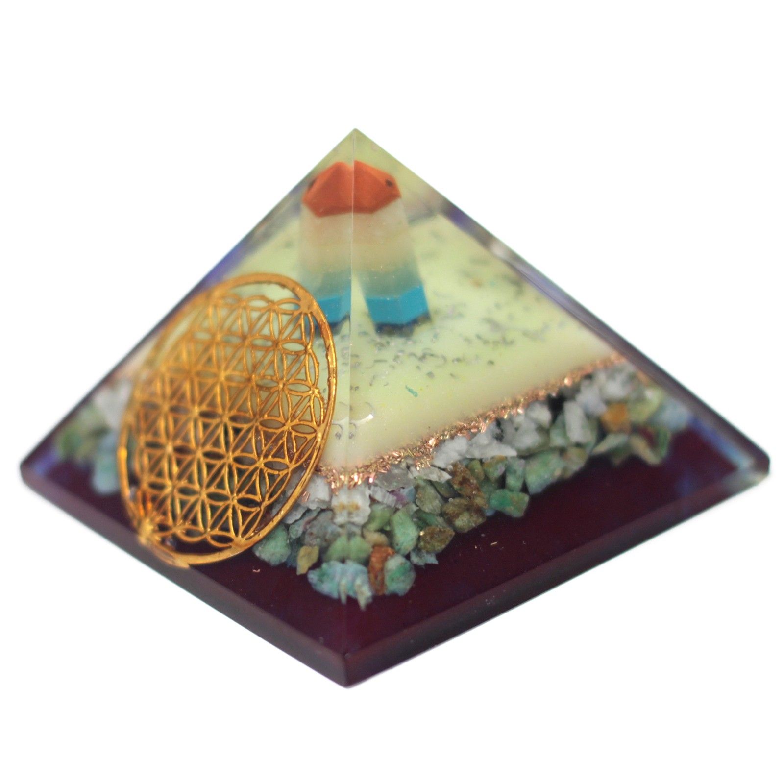 Lrg Organite Pyramid 80mm - Flower of life symbol - Image 3