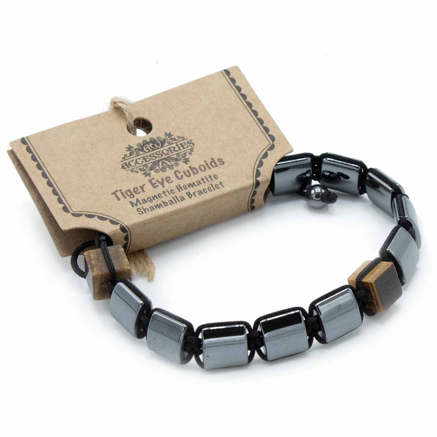 Magnetic Hematite Shamballa Bracelet - Tiger Eye Cuboids - Image 2