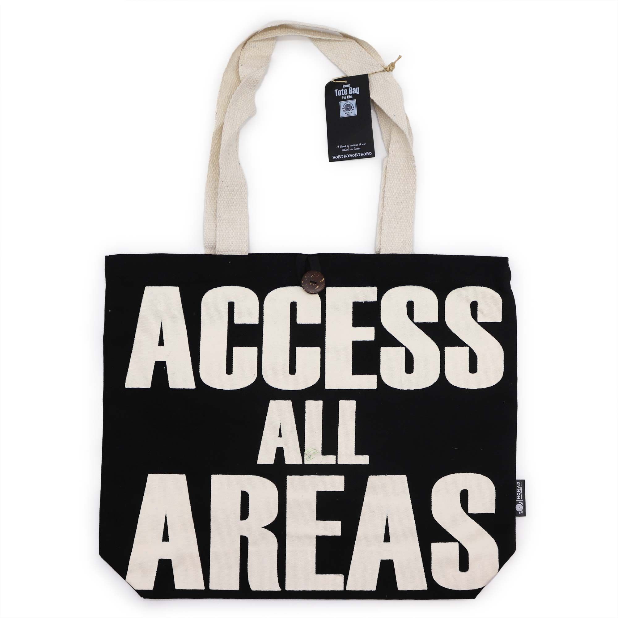 Iconic Classic Tote Bag - ACCESS ALL AREAS - Black Natural 10oz - Image 3