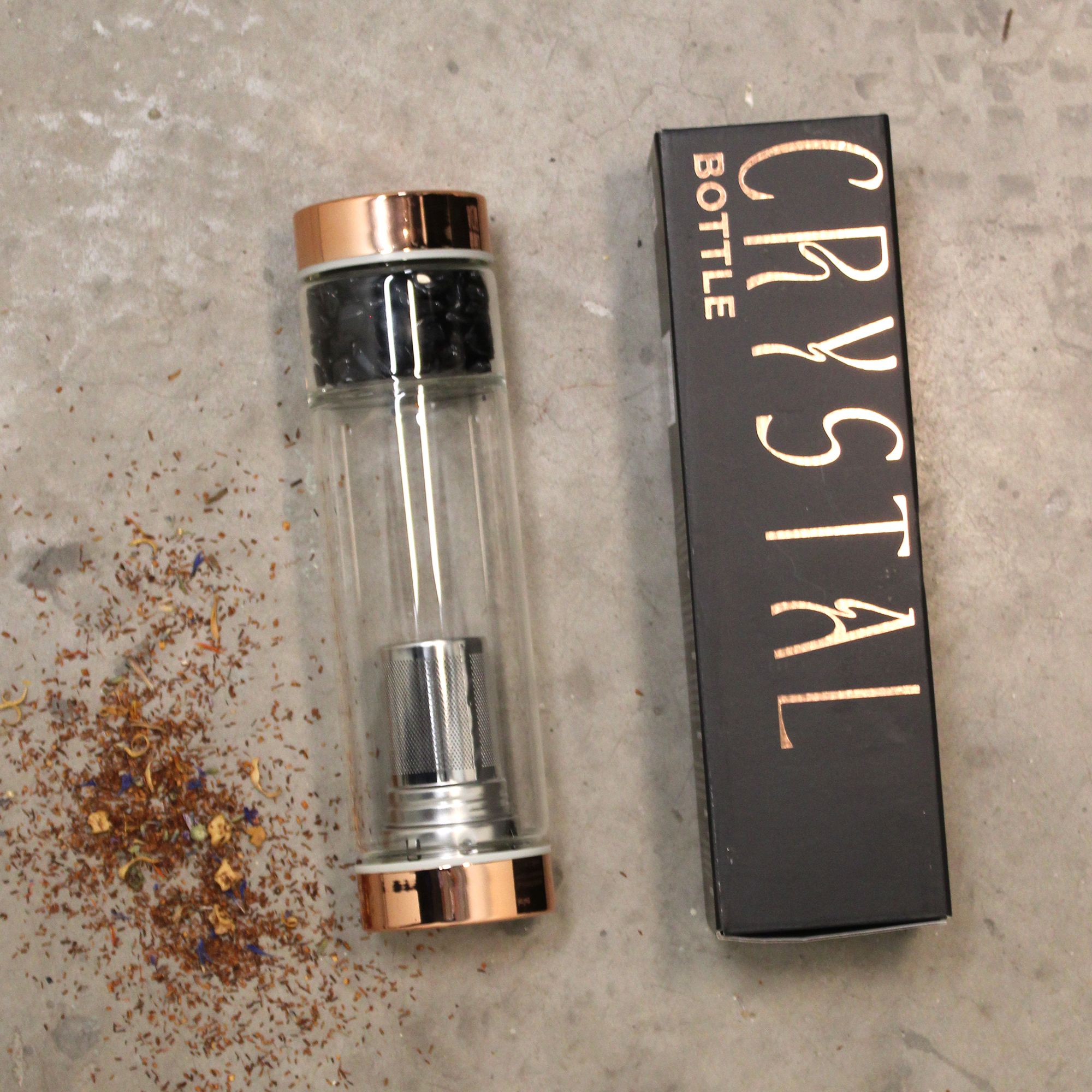 Crystal Glass Tea Infuser Bottle - Rose Gold - Onyx - Image 6