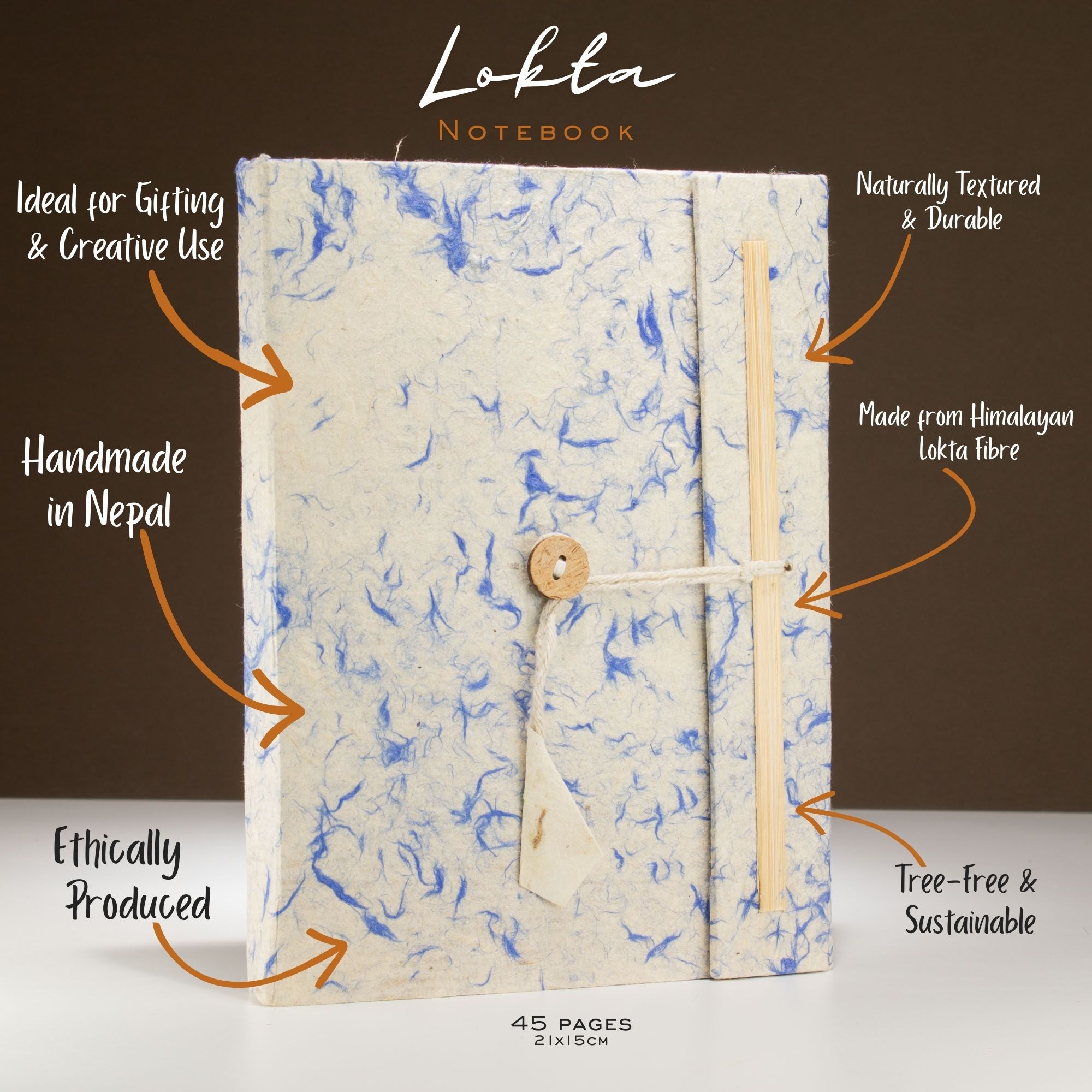Lokta Mixed Blue Cotton Notebook – Large (21x15cm) – 45 Leaves – Includes Bookmark - Image 3