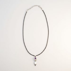 Indian Devotional Pendant - Silver Plated (45cm Cord)- Goddess Amethyst