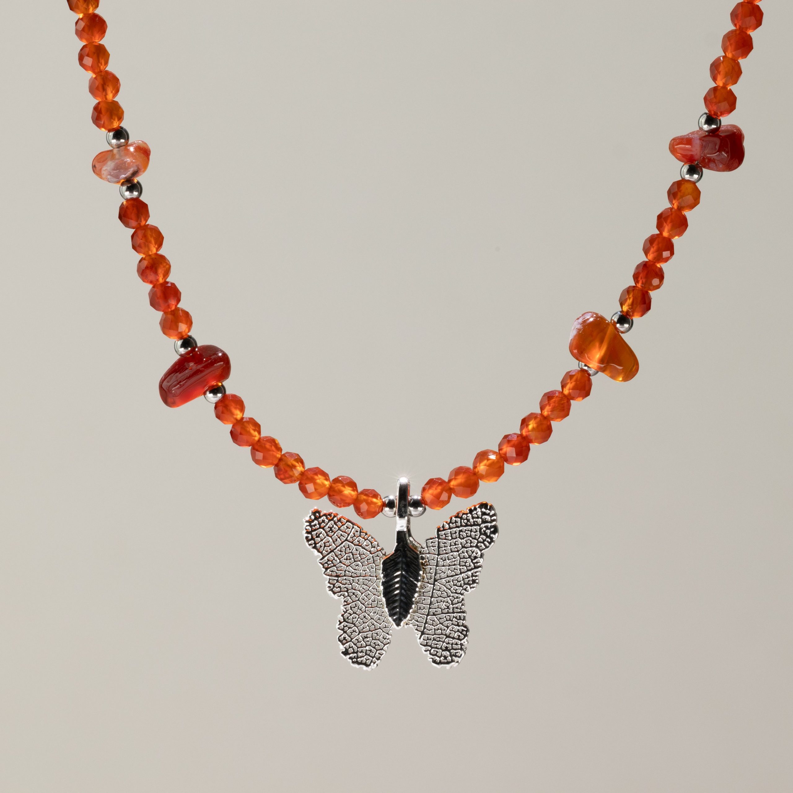 Nymph Ruby Gemstone Necklace with Real Leaf Butterfly Pendant - Image 5