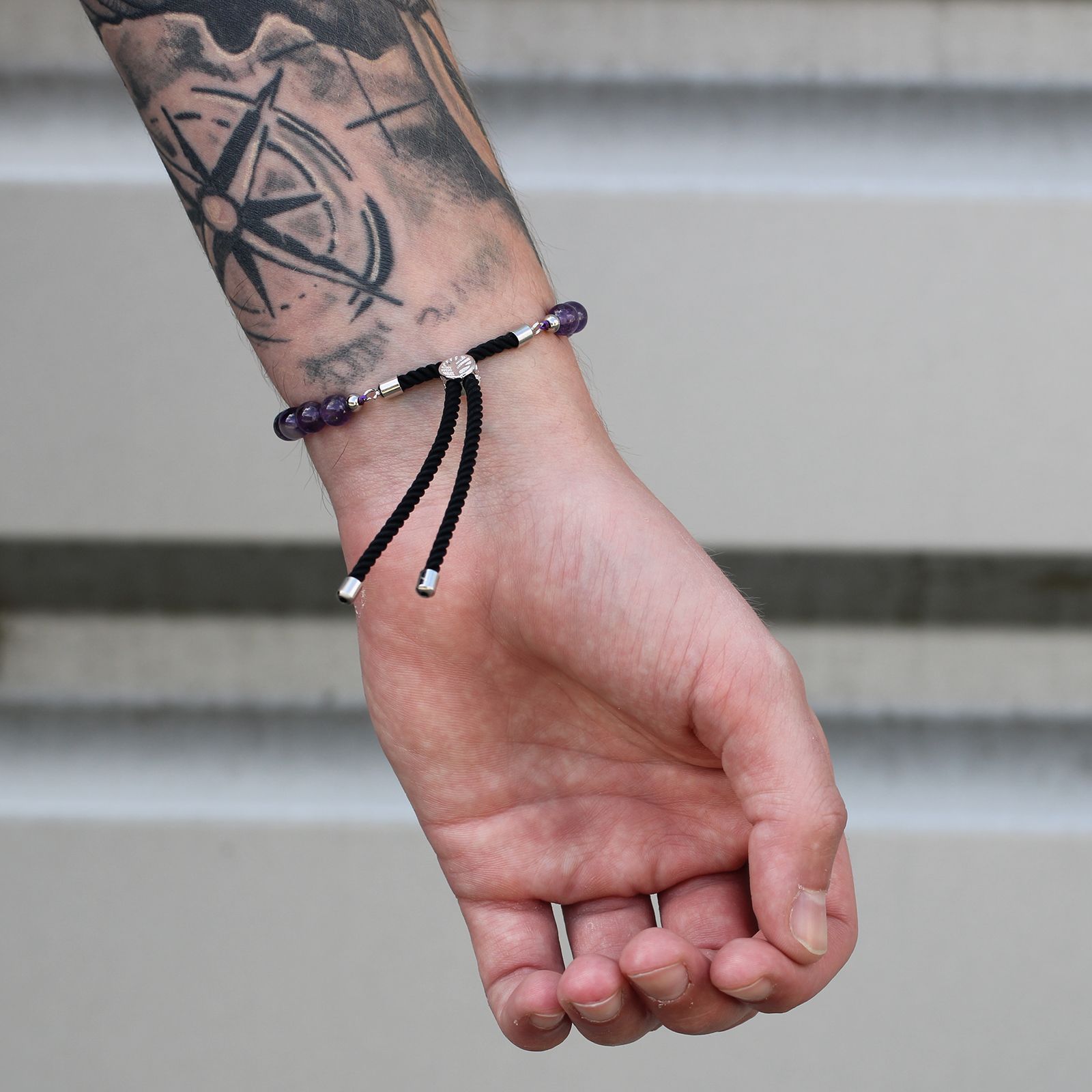925 Silver Plated Gemstone Charcoal String Bracelet - Dalmatian Jasper - Image 3