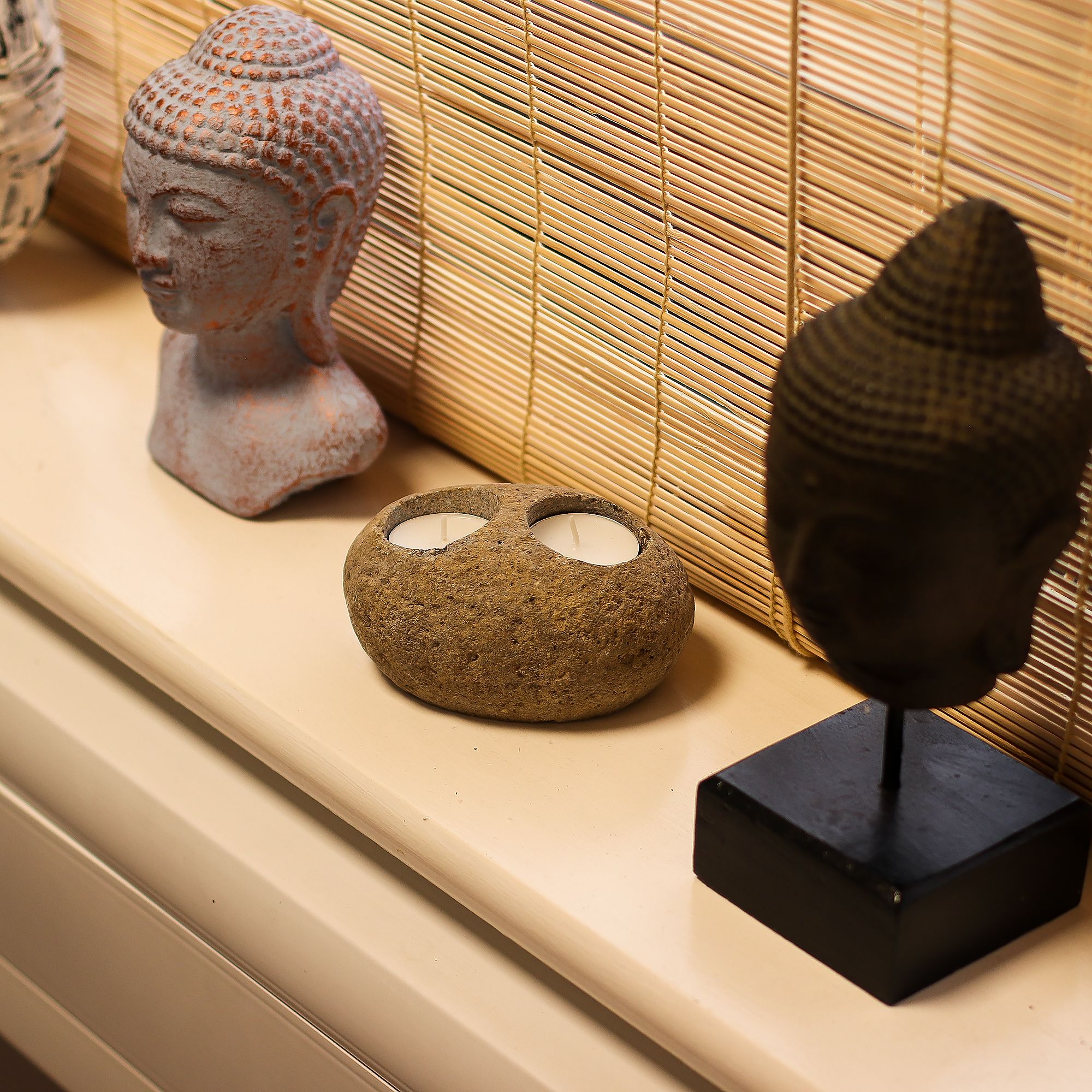 Natural Riverstone Candle Holder - Double Nightlight - Image 2