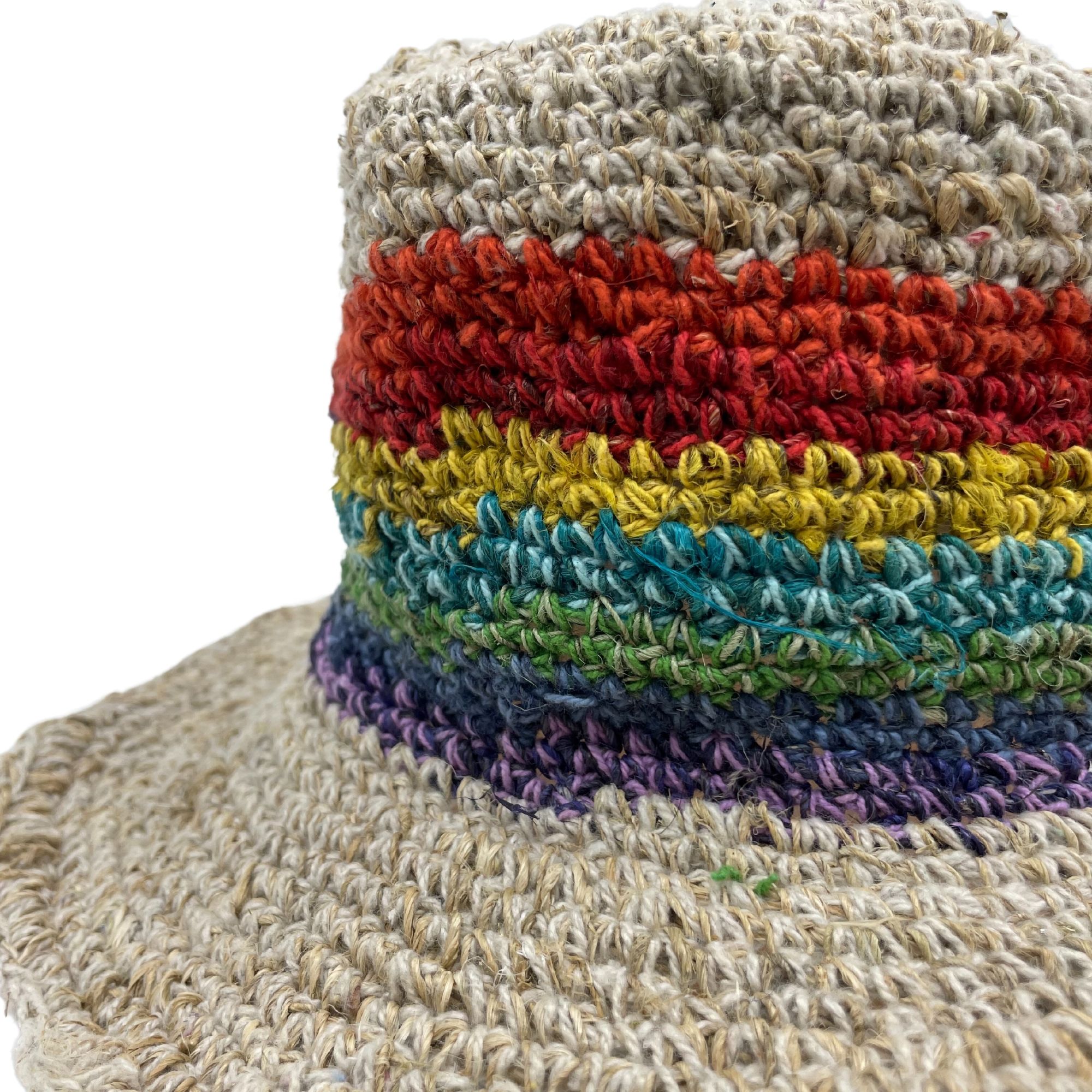 Hand-Knited Hemp & Cotton Boho Festival Hat - Rainbow - Image 2