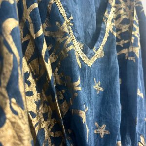 Nomad Sari Kaftan – Sea Blue with Gold Coral Print
