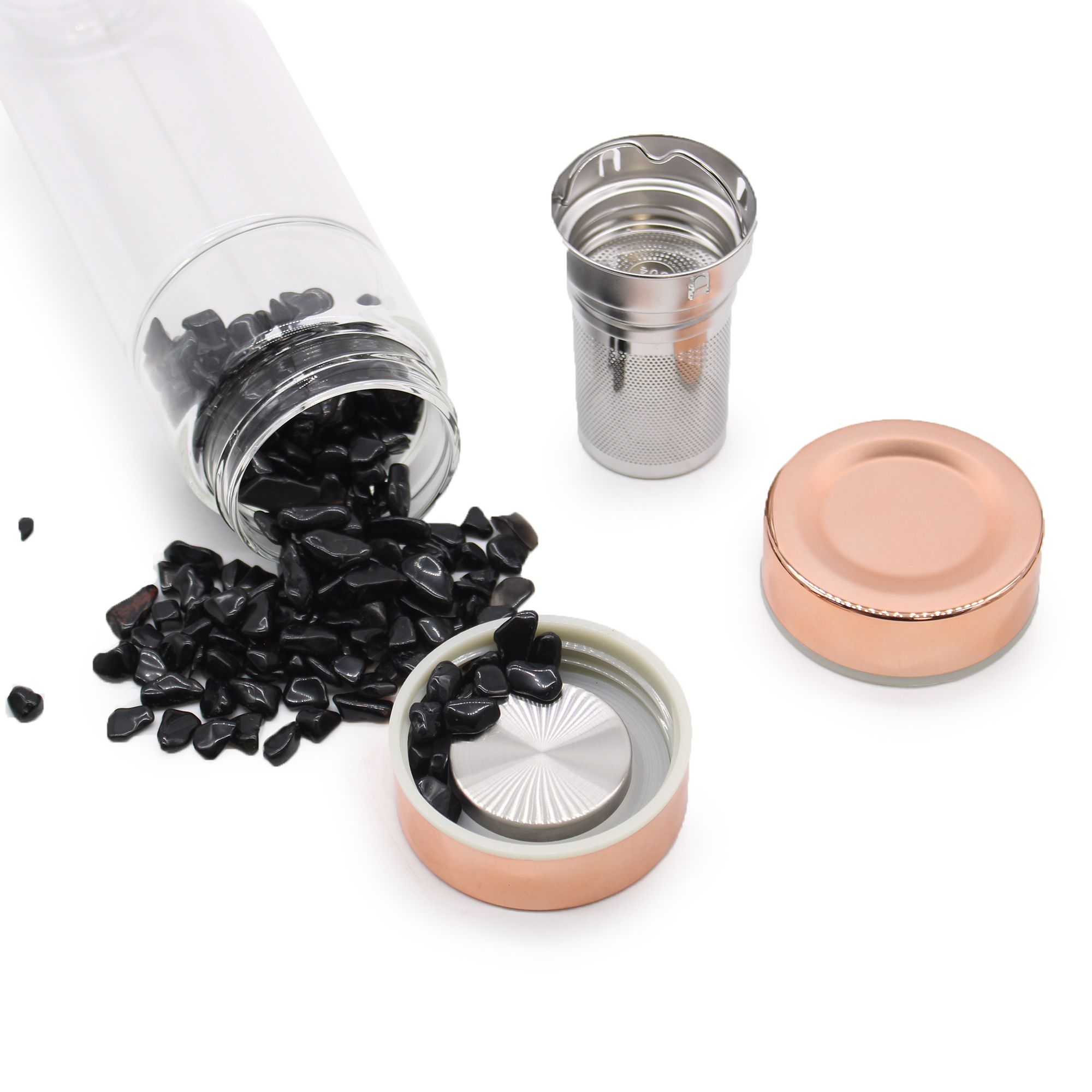 Crystal Glass Tea Infuser Bottle - Rose Gold - Onyx - Image 5