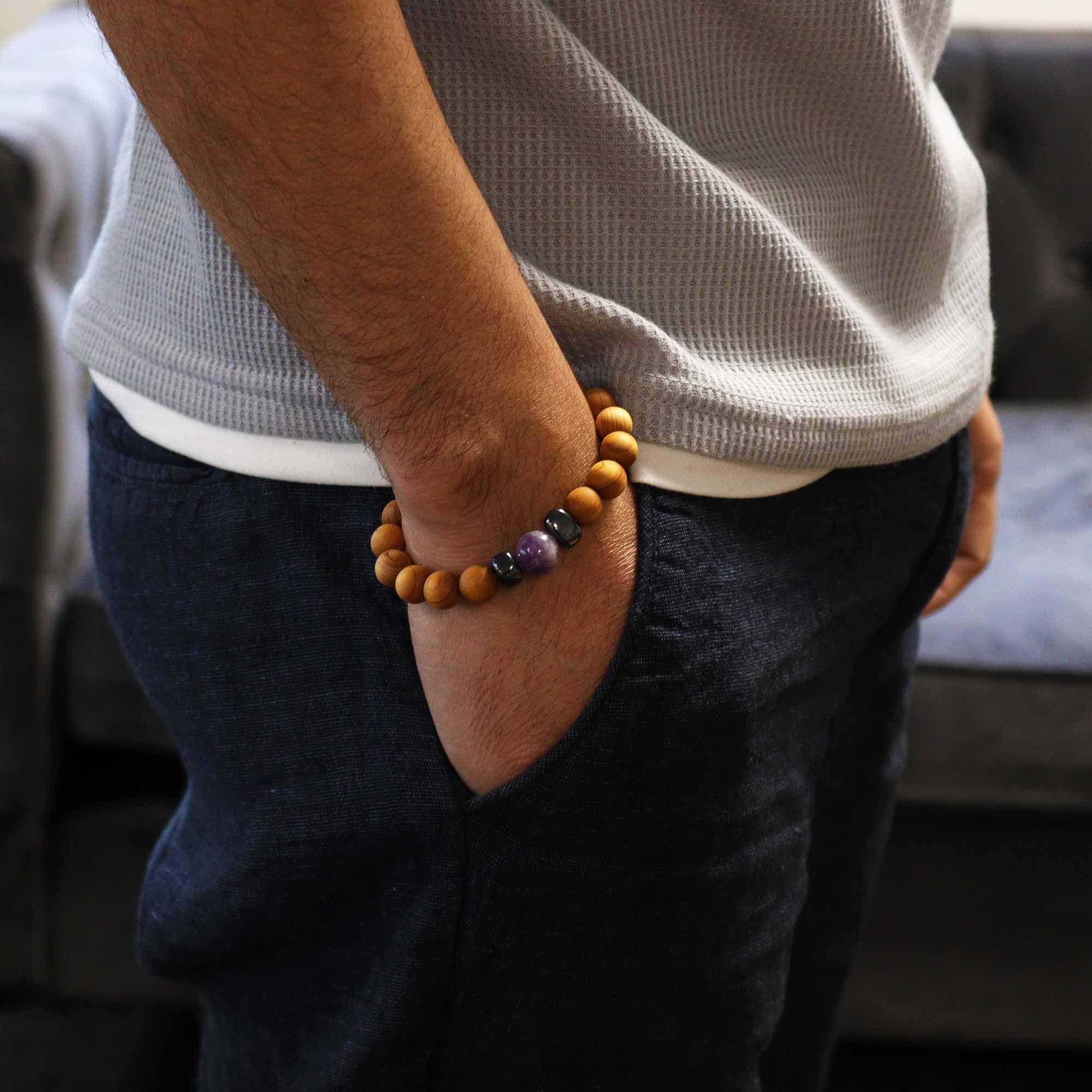 Cedarwood Third Eye Chakra Bangle with Amethyst - Image 3