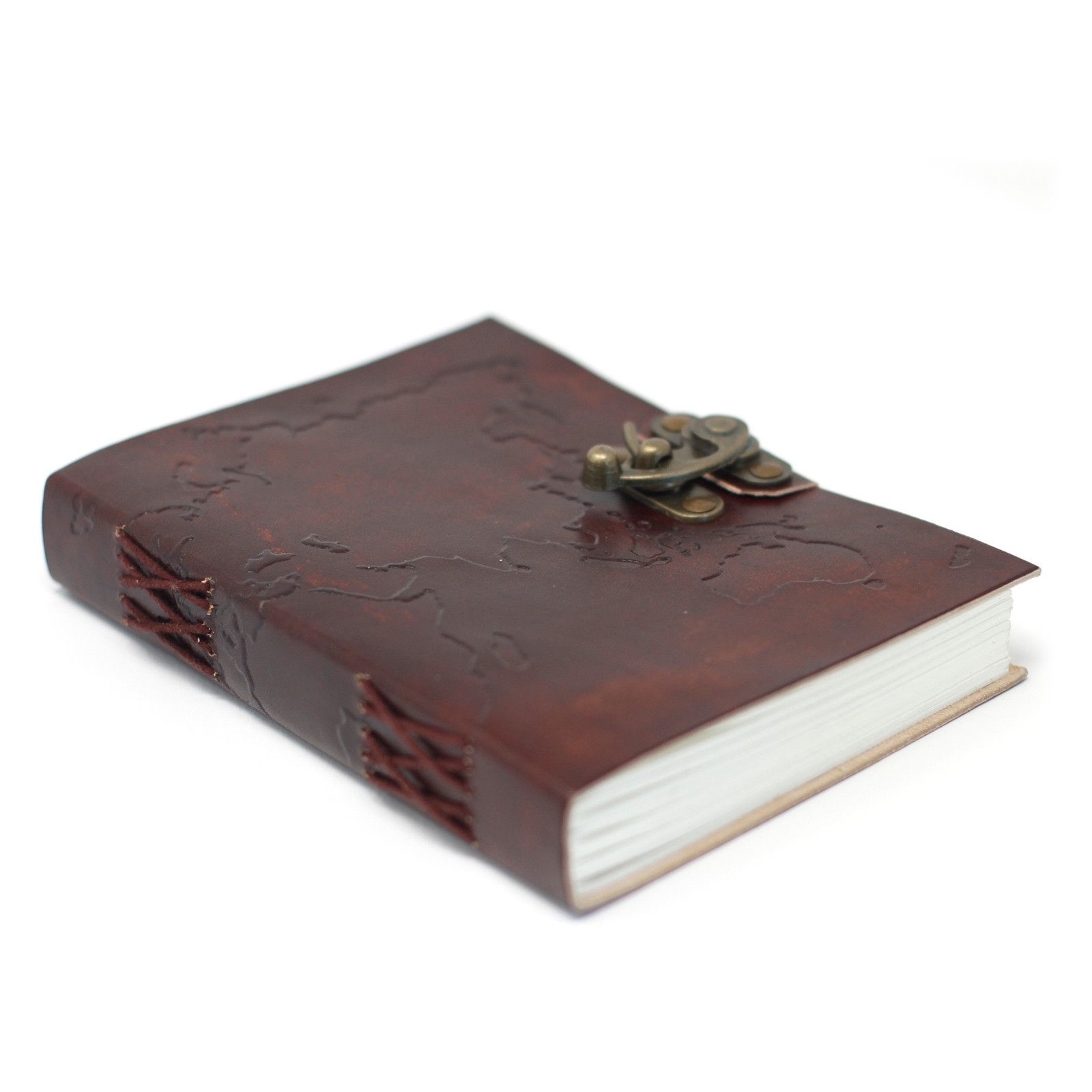 Leather World Map & Stitching Notebook (7x5") - Image 2