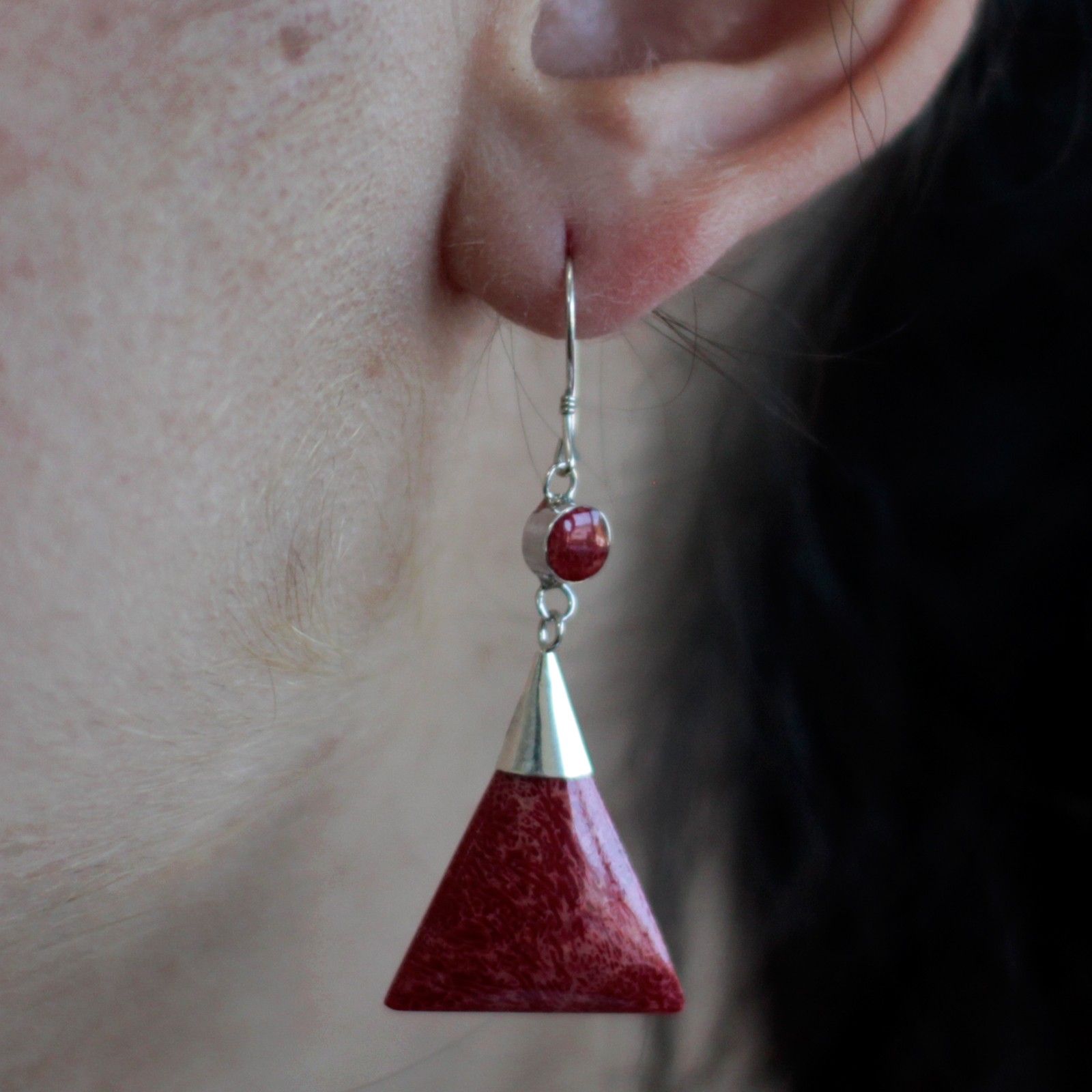 925 Silver Earrings - Triangle Double Drop - Image 2