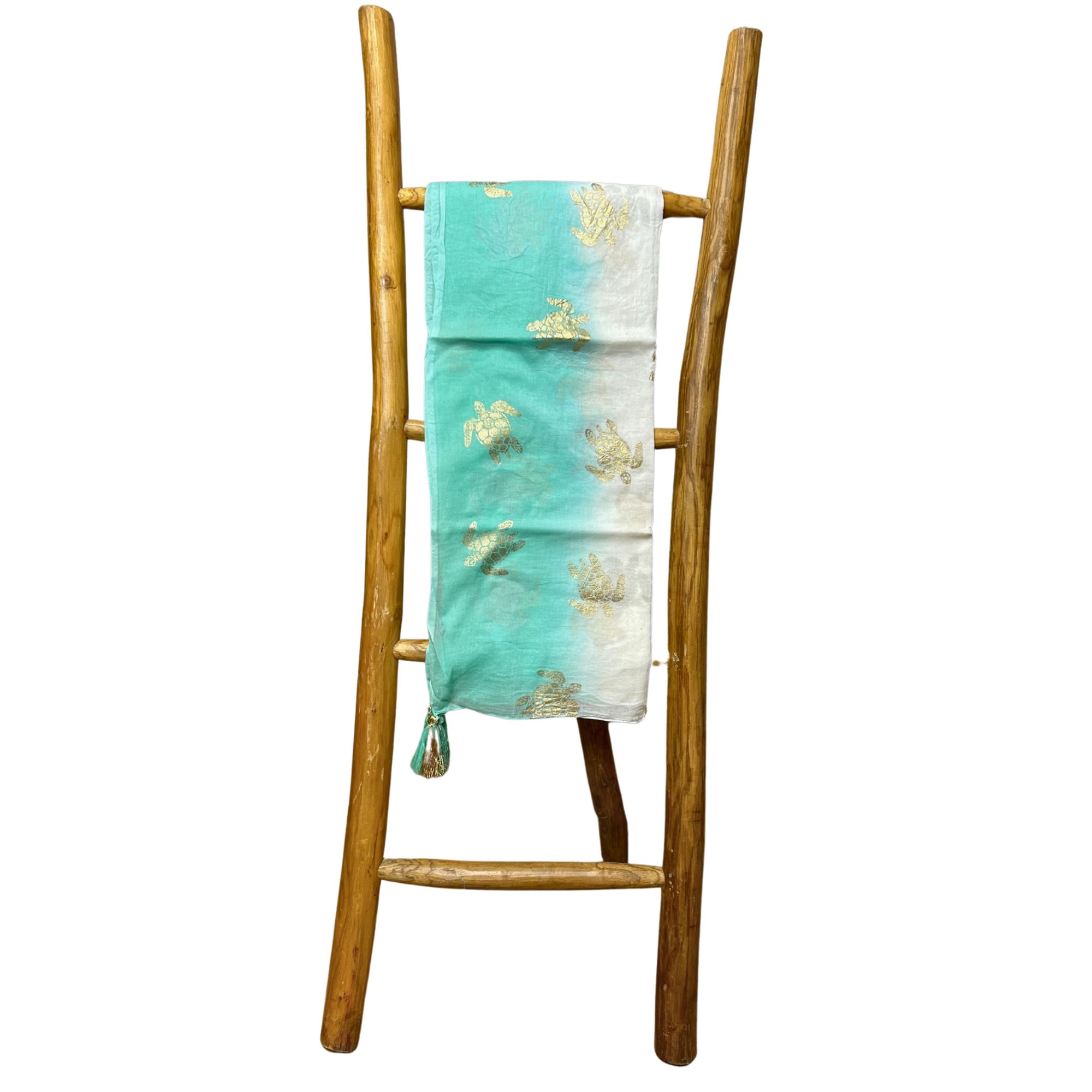 Nomad Sari Pareo – White & Turquoise with Gold Turtle Print - Image 3