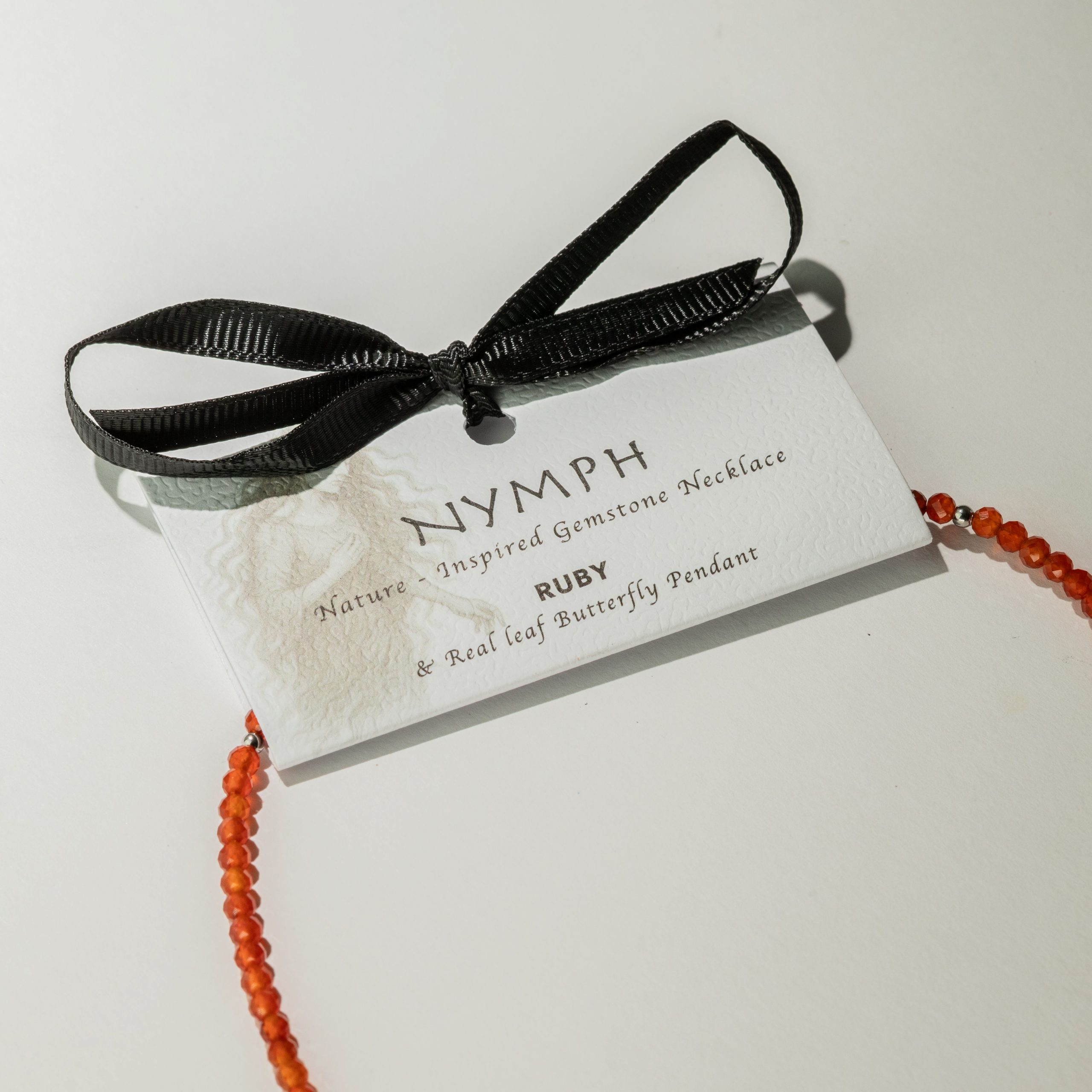 Nymph Ruby Gemstone Necklace with Real Leaf Butterfly Pendant - Image 6