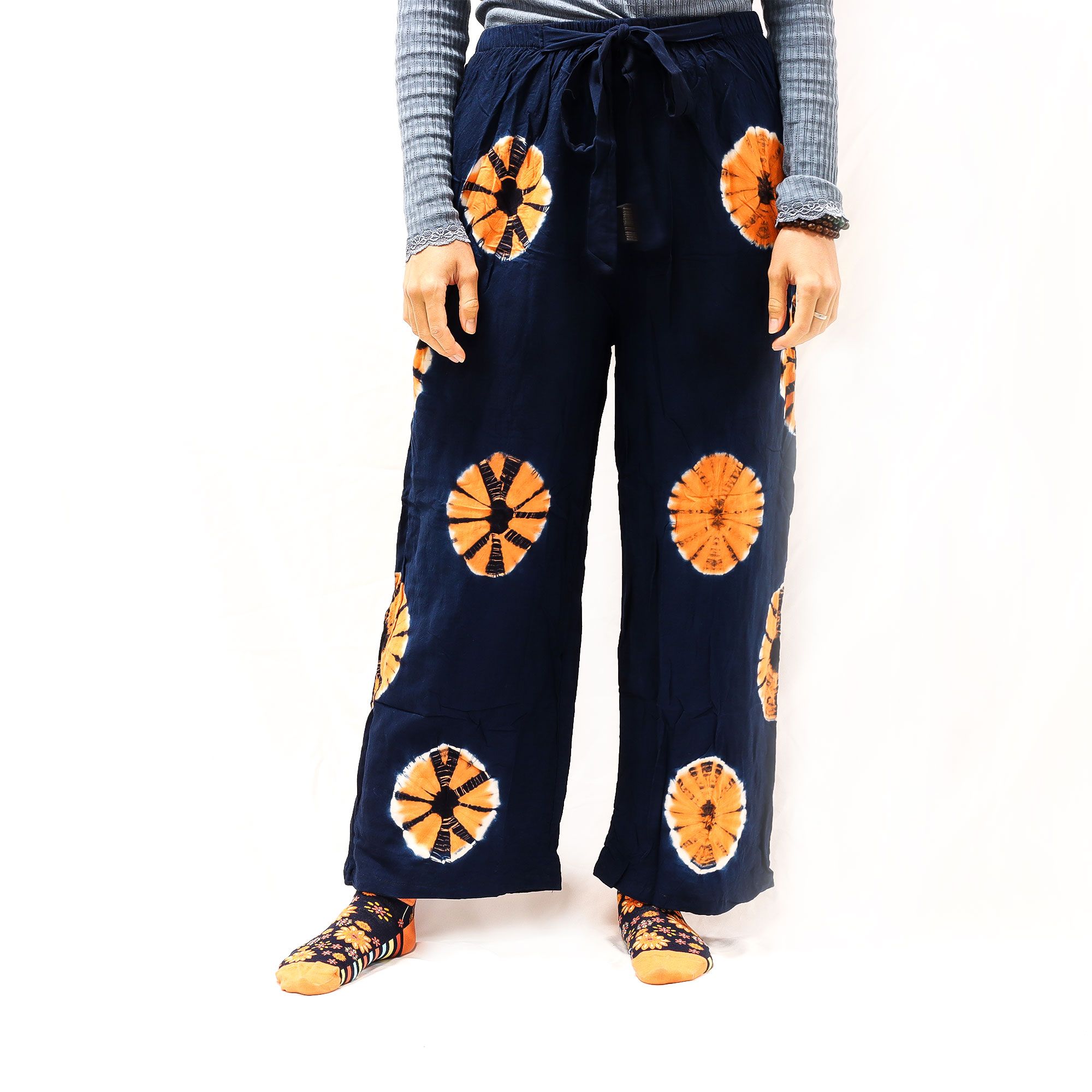 Japanese Style Lounge Pants - Blue & Orange - M - Image 10