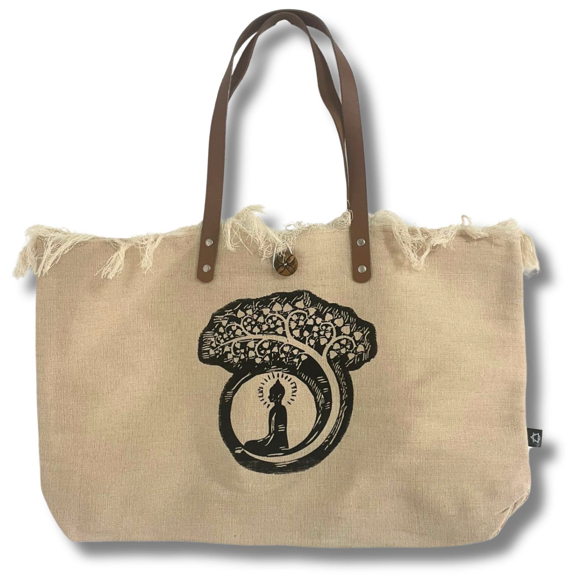 Natural Tote Bag Leather Handle - Buddha - Image 4