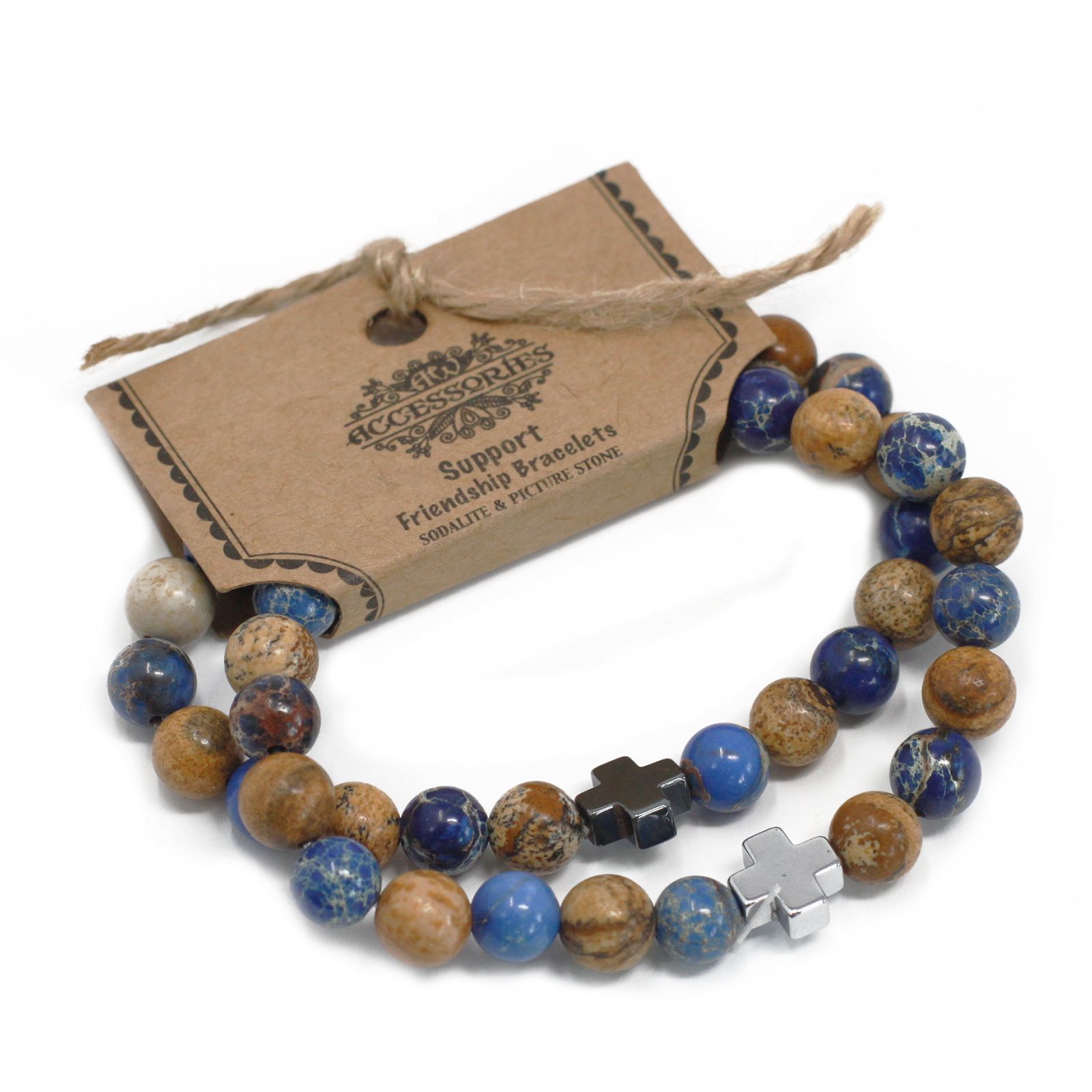 Set of 2 Gemstones Friendship Bracelets - Support - Sodalite & Picture Stone - Image 6