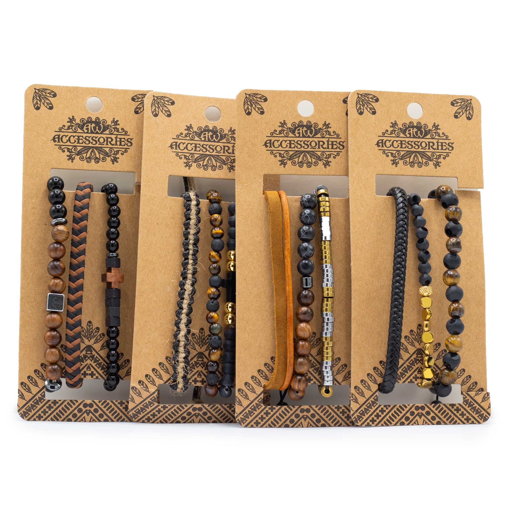 Mens Premium Bracelet Sets - Black & Tans (asst) - Image 4