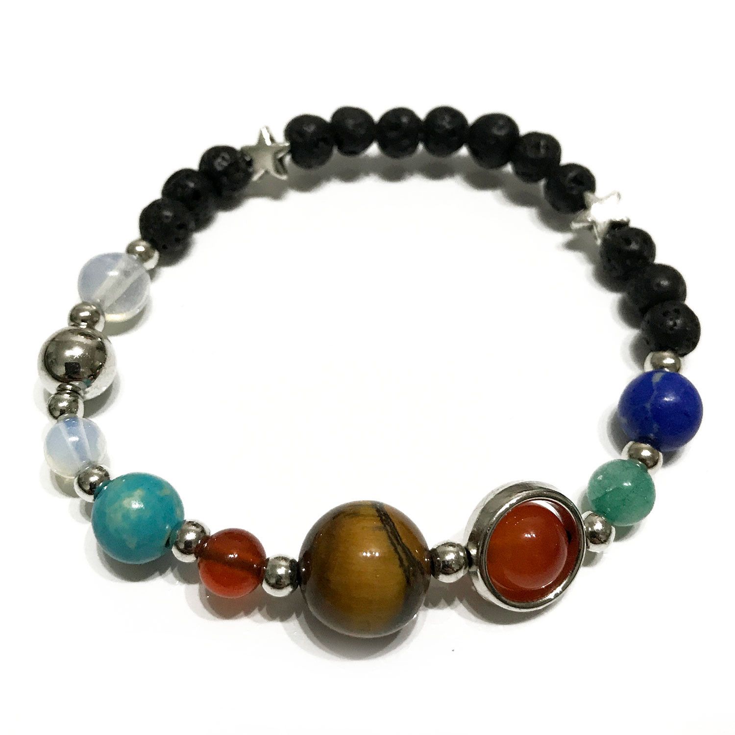 Lava Stone Bracelet - Silver Solar System - Image 2