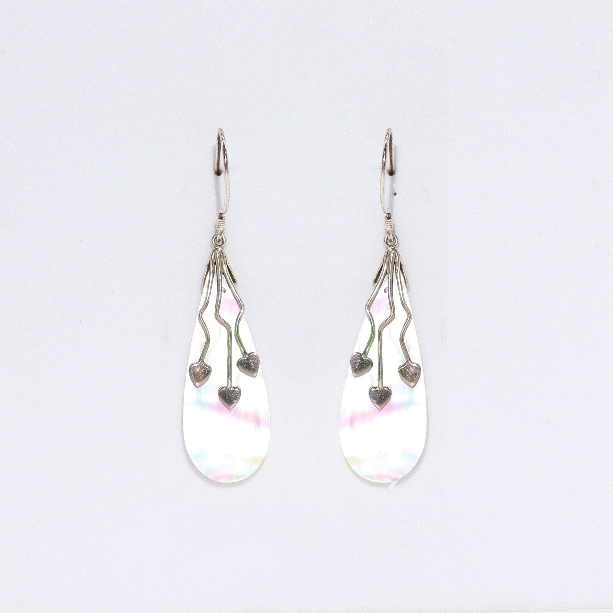Shell & Silver Earrings - Three Hearts - MOP - Image 5
