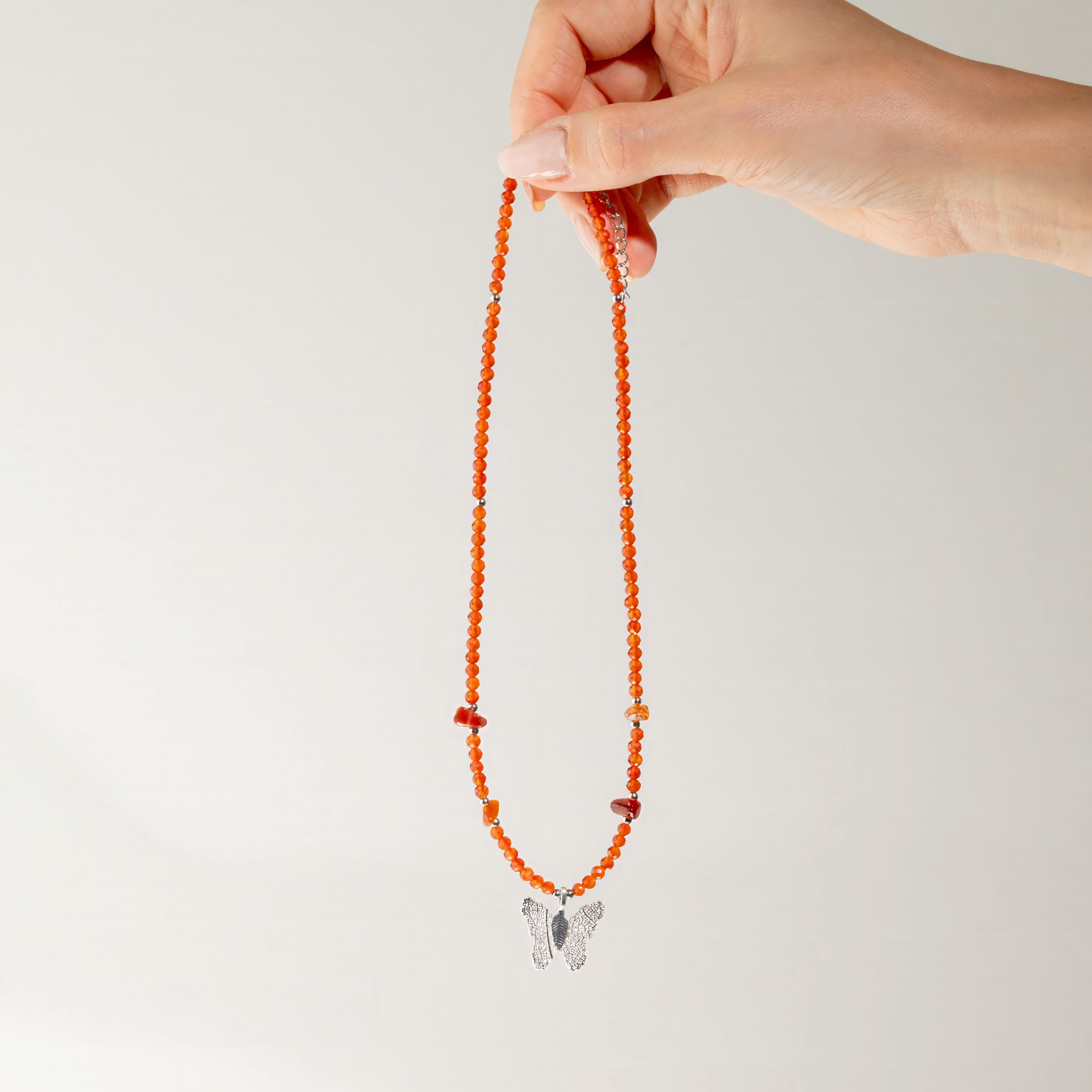 Nymph Ruby Gemstone Necklace with Real Leaf Butterfly Pendant - Image 4