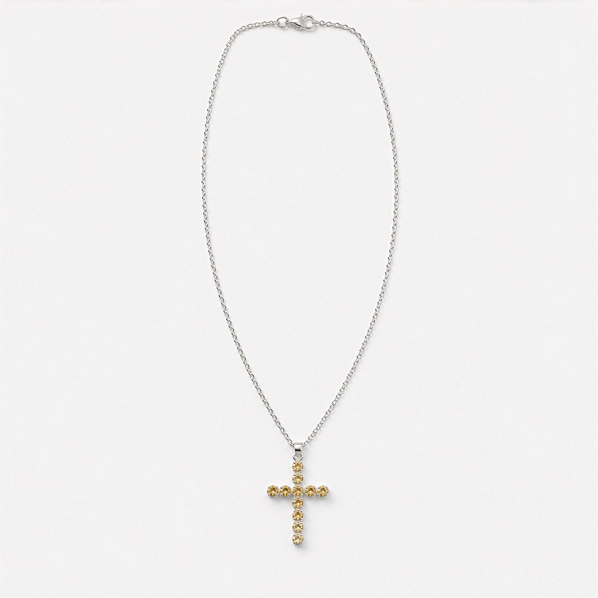 Indian Devotional Pendant - Silver Plated (45cm Chain)- Citrine Crucifix - Image 5