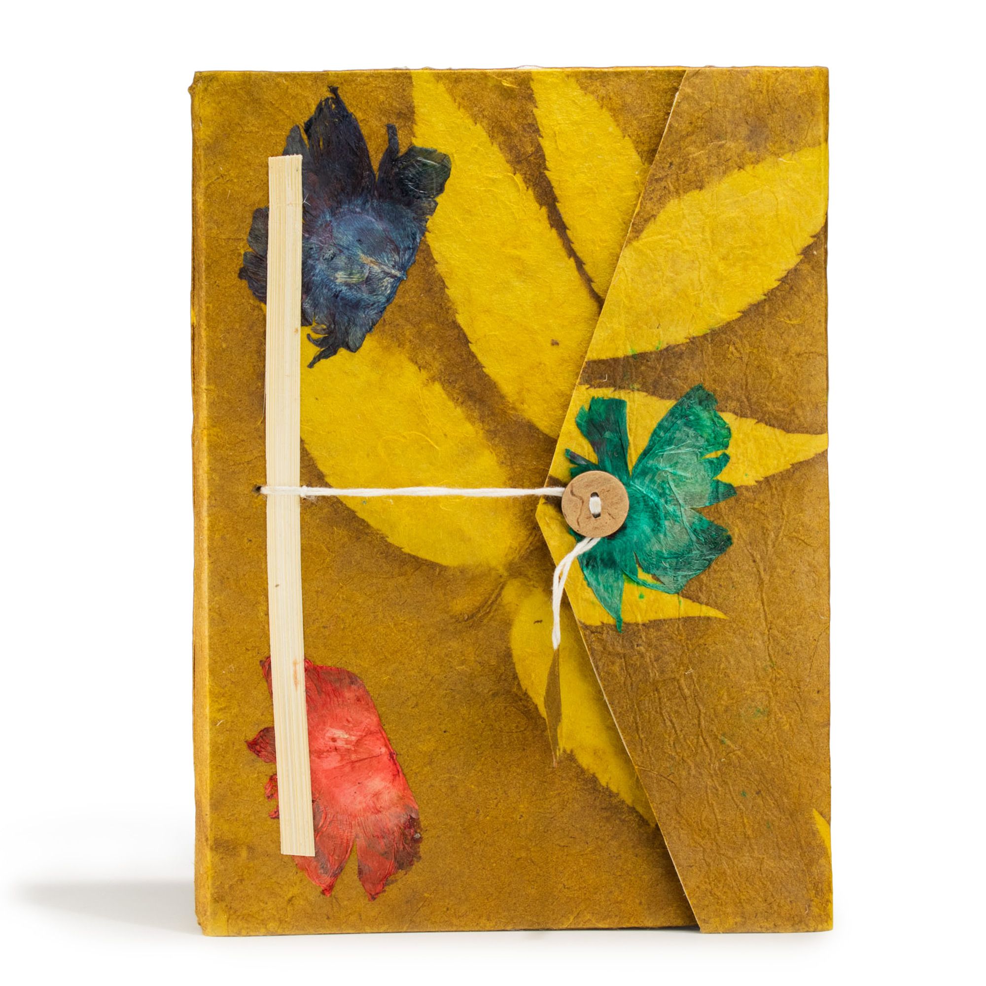 Lokta Bold Floral Notebook – Large (21x15cm) – 45 Leaves – Includes Bookmark – Mustard Brown - Image 2