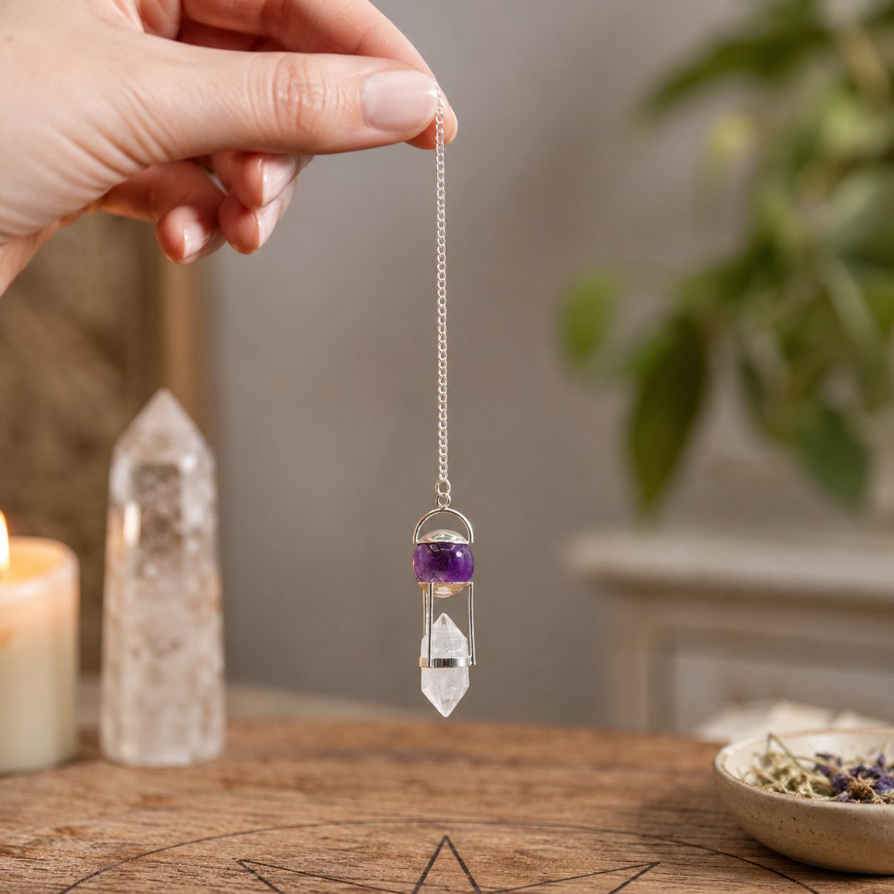 Seeker of Truth - Double Power Pendulum - Amethyst Globe - Clear Quartz Double Terminated - Image 3