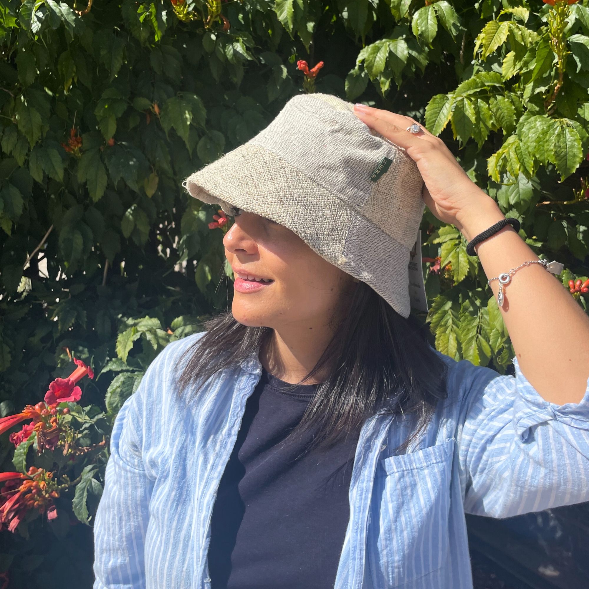 Patched Hemp & Cotton Boho Festival Hat - Natural - Image 3