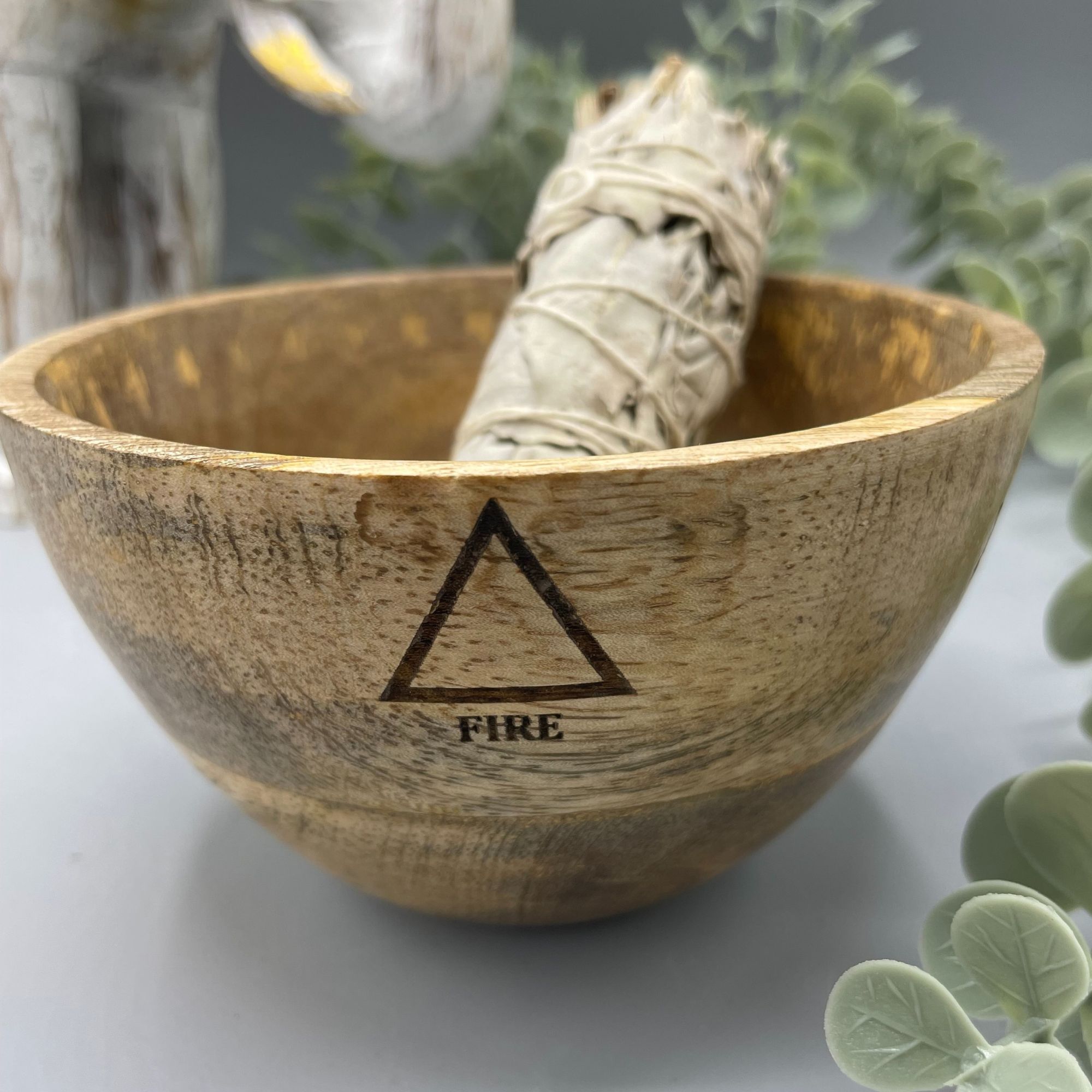 Wooden Smudge and Ritual Offerings Bowl - Four Elements - 11x7cm - Image 4