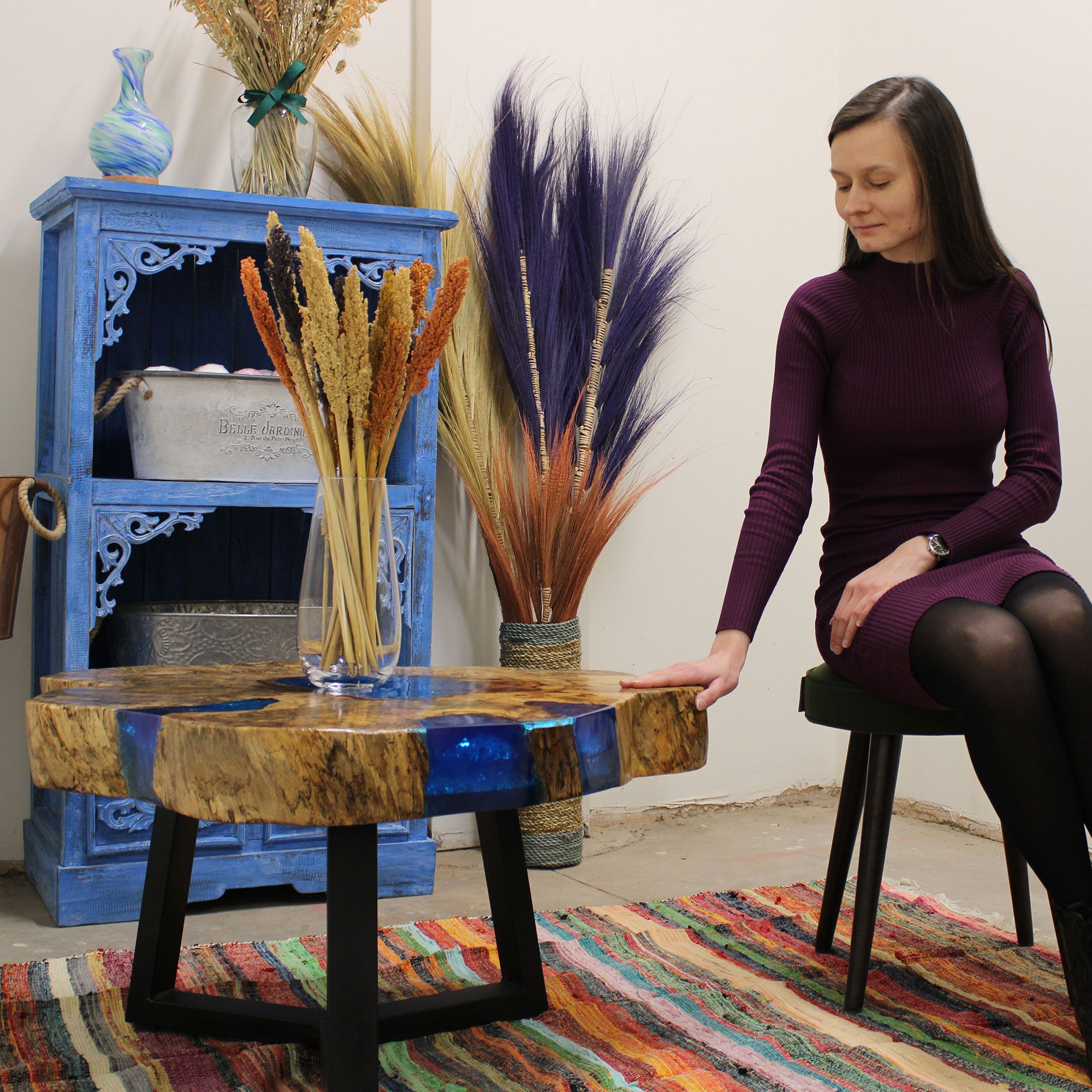 Tamarind and Resin Coffee Table - Sky Blue - Image 4