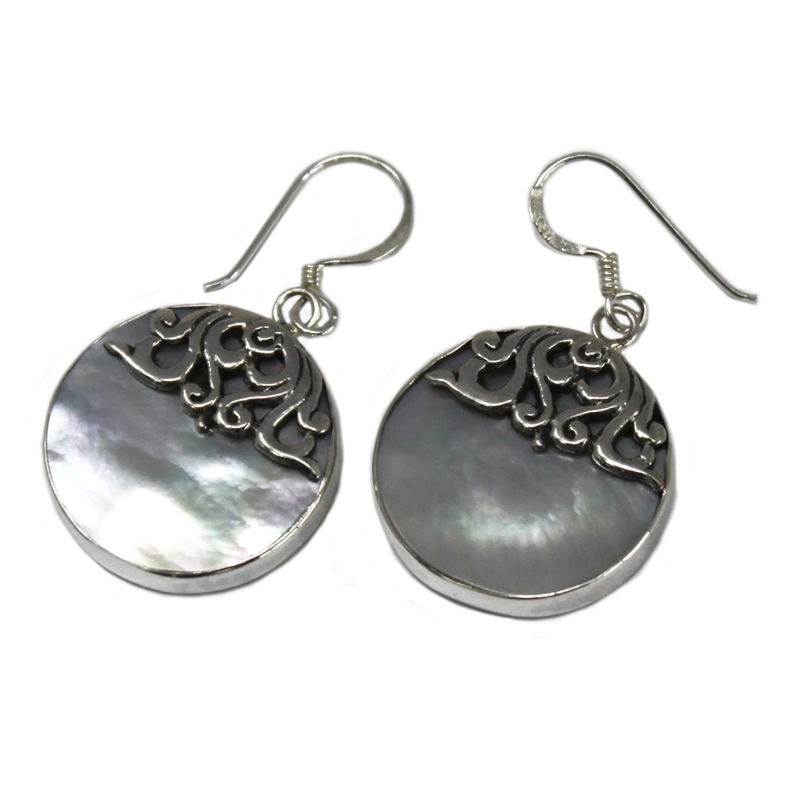 Shell & Silver Earrings - Classic Disc - MOP - Image 3