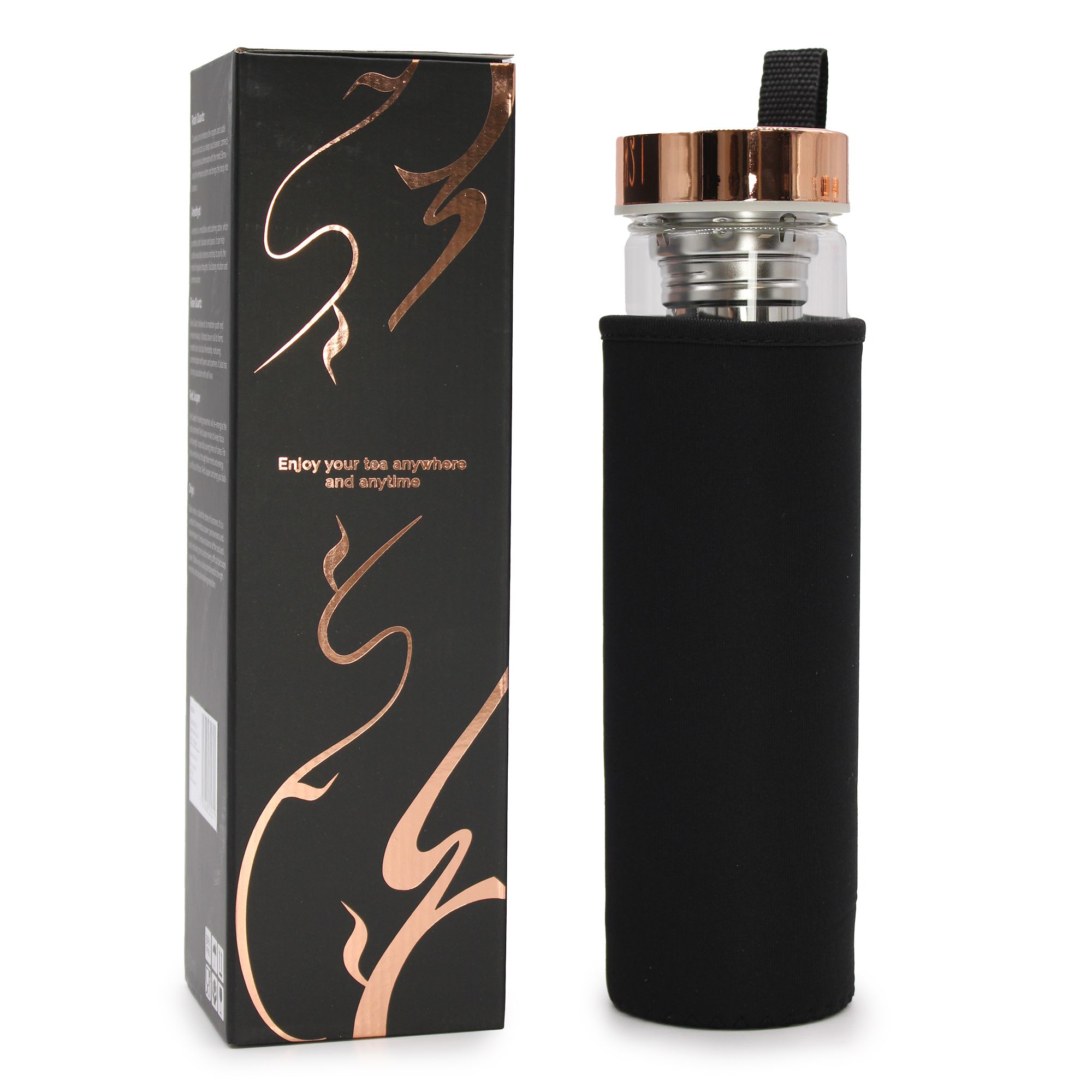 Crystal Glass Tea Infuser Bottle - Rose Gold - Amethyst - Image 2