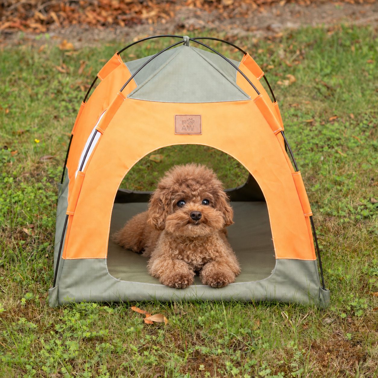 PAW Bed – Green & Orange Tent – 48 × 48 × 40cm - Image 9