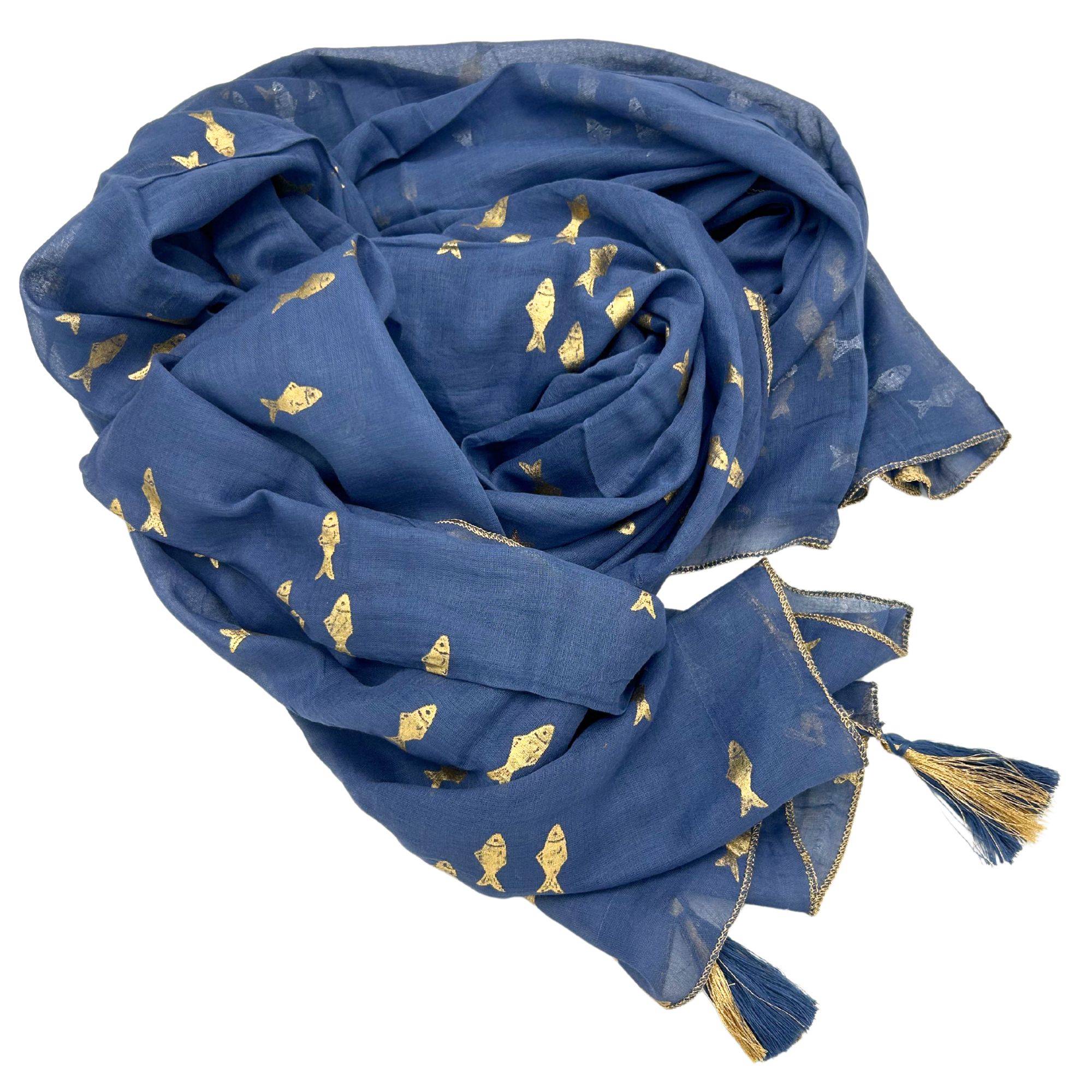 Nomad Sari Pareo – Sea Blue & Gold Fish Print - Image 8