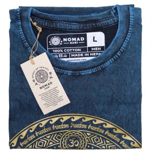 Nomad Sari Stonewashed Cotton T-Shirt – Chakra – Blue – Large