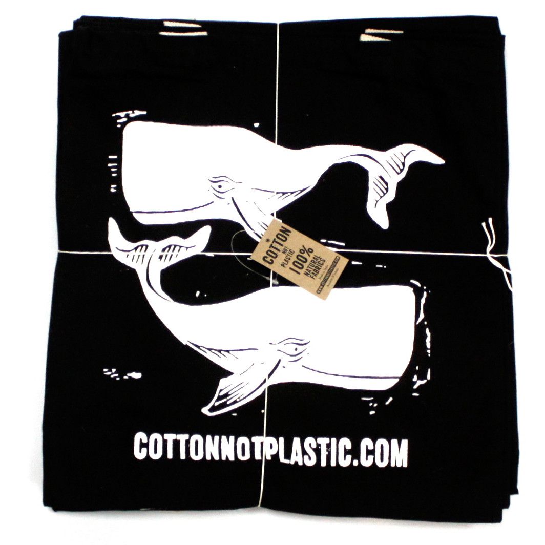 Lrg Black 8oz Cotton Bag 38x42cm - WHALES - WHITE - Image 2
