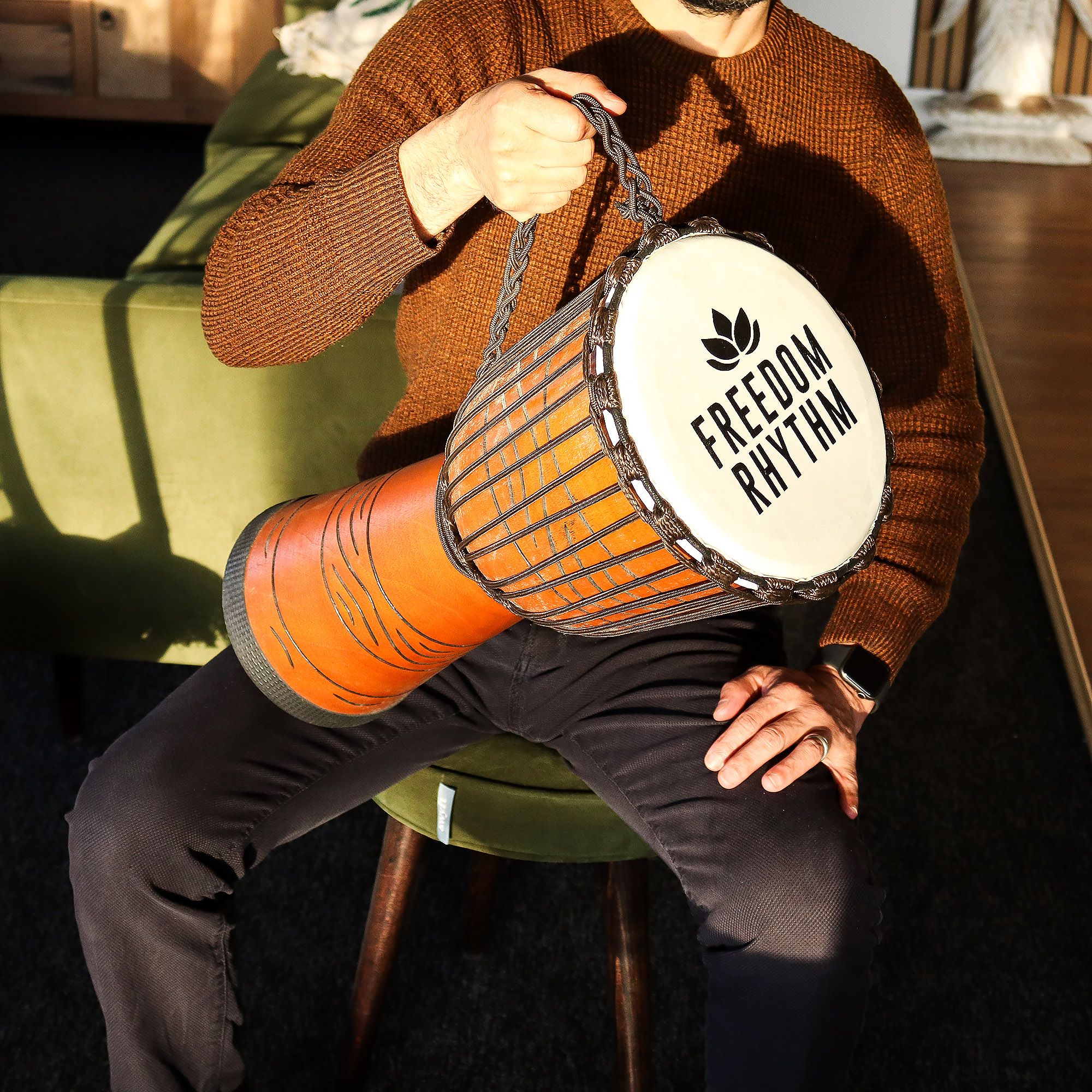 Large Pro Djembe Drum - Freedom Rhythm (high) - 50cm (22cm Dia) - Image 6