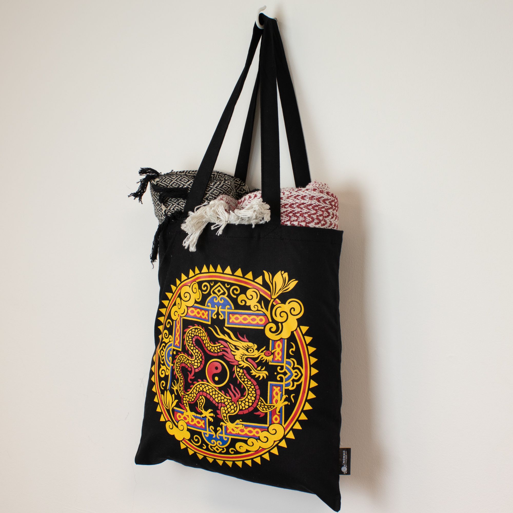 Iconic Classic Tote Bag - Dragon Yin & Yang- Black 6oz - Image 2