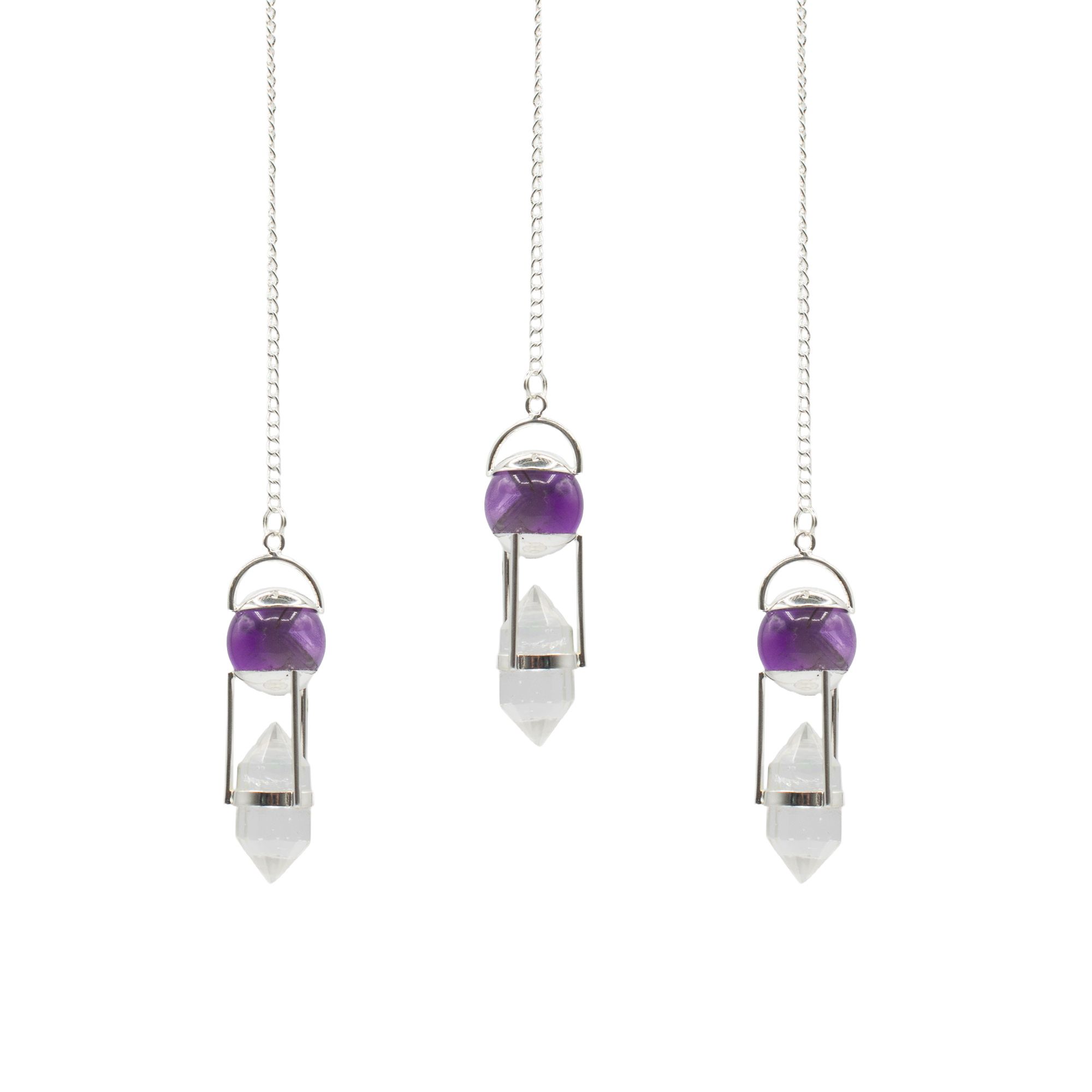 Seeker of Truth - Double Power Pendulum - Amethyst Globe - Clear Quartz Double Terminated