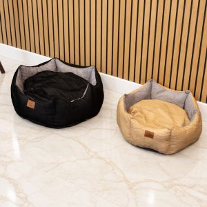 PAW Bed – Large Royal Crown – Black & Grey – 50 × 50 × 26cm