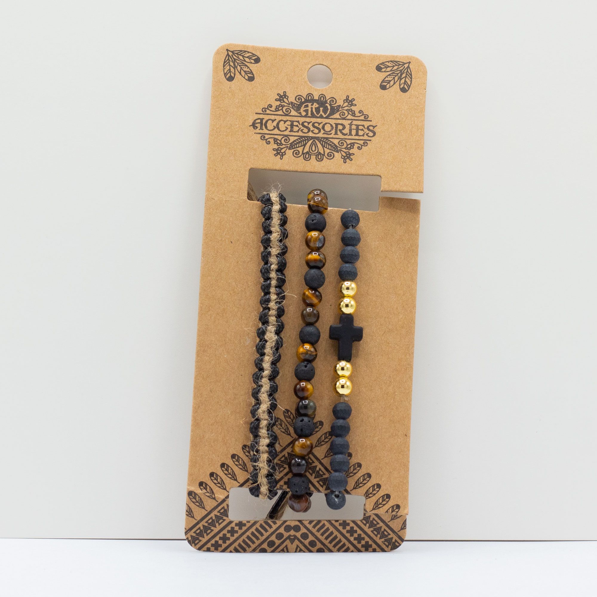 Mens Premium Bracelet Sets - Black & Tans (asst) - Image 2