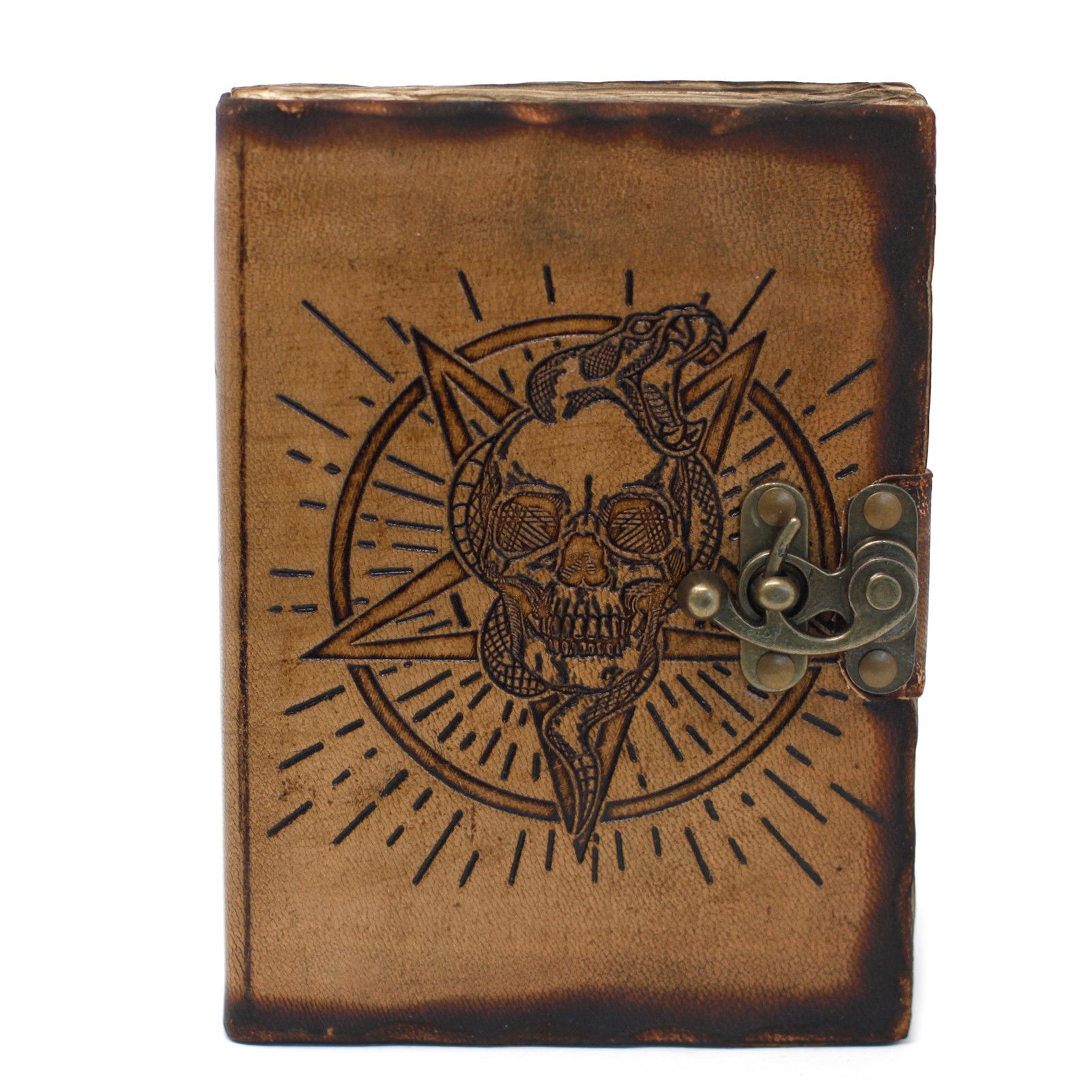 Leather Pentagon & Skull with Burns Detail Notebook (7x5") - Image 2