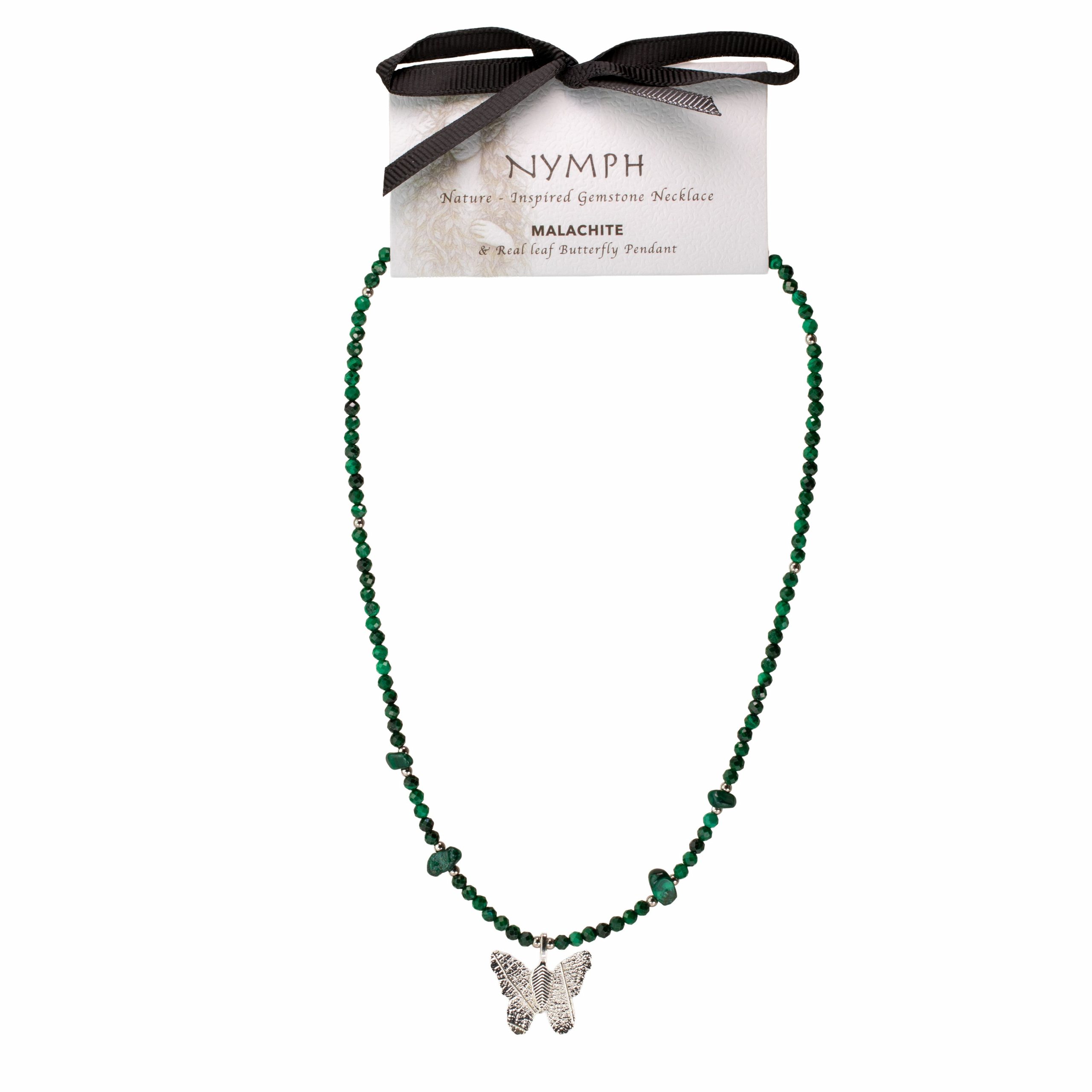 Nymph Malachite Gemstone Necklace with Real Leaf Butterfly Pendant - Image 10