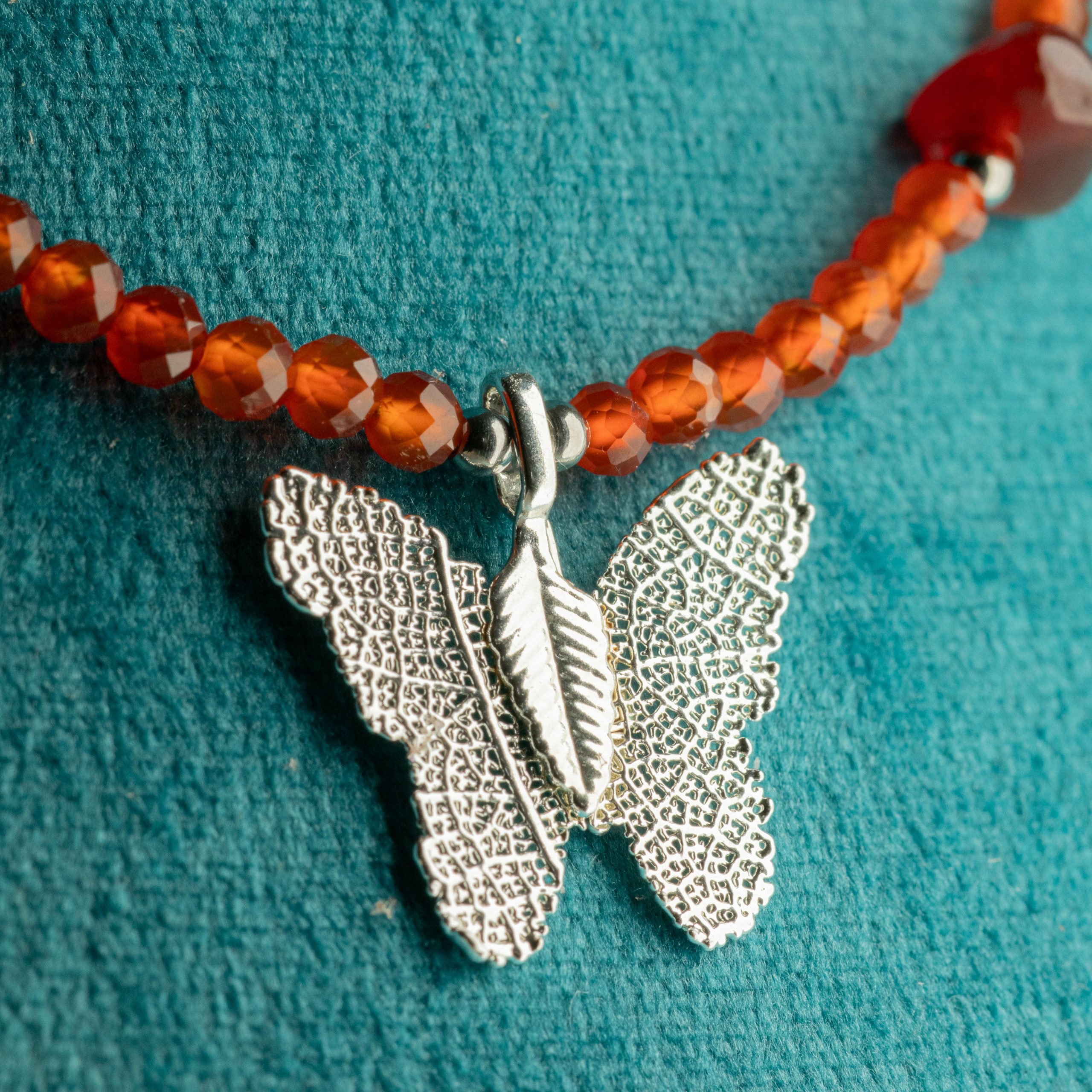Nymph Ruby Gemstone Necklace with Real Leaf Butterfly Pendant