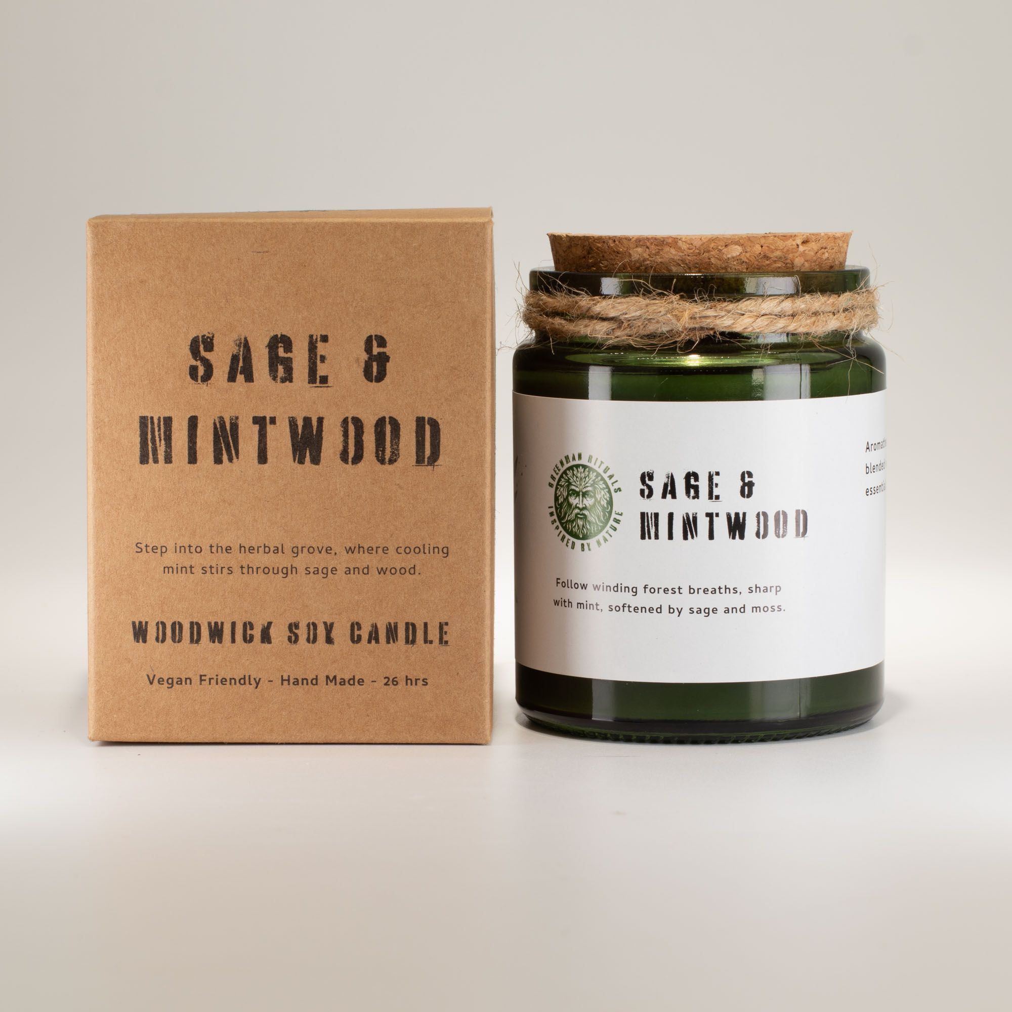 Greenman Woodwick Soy Candle - Sage & Mintwood - Image 3
