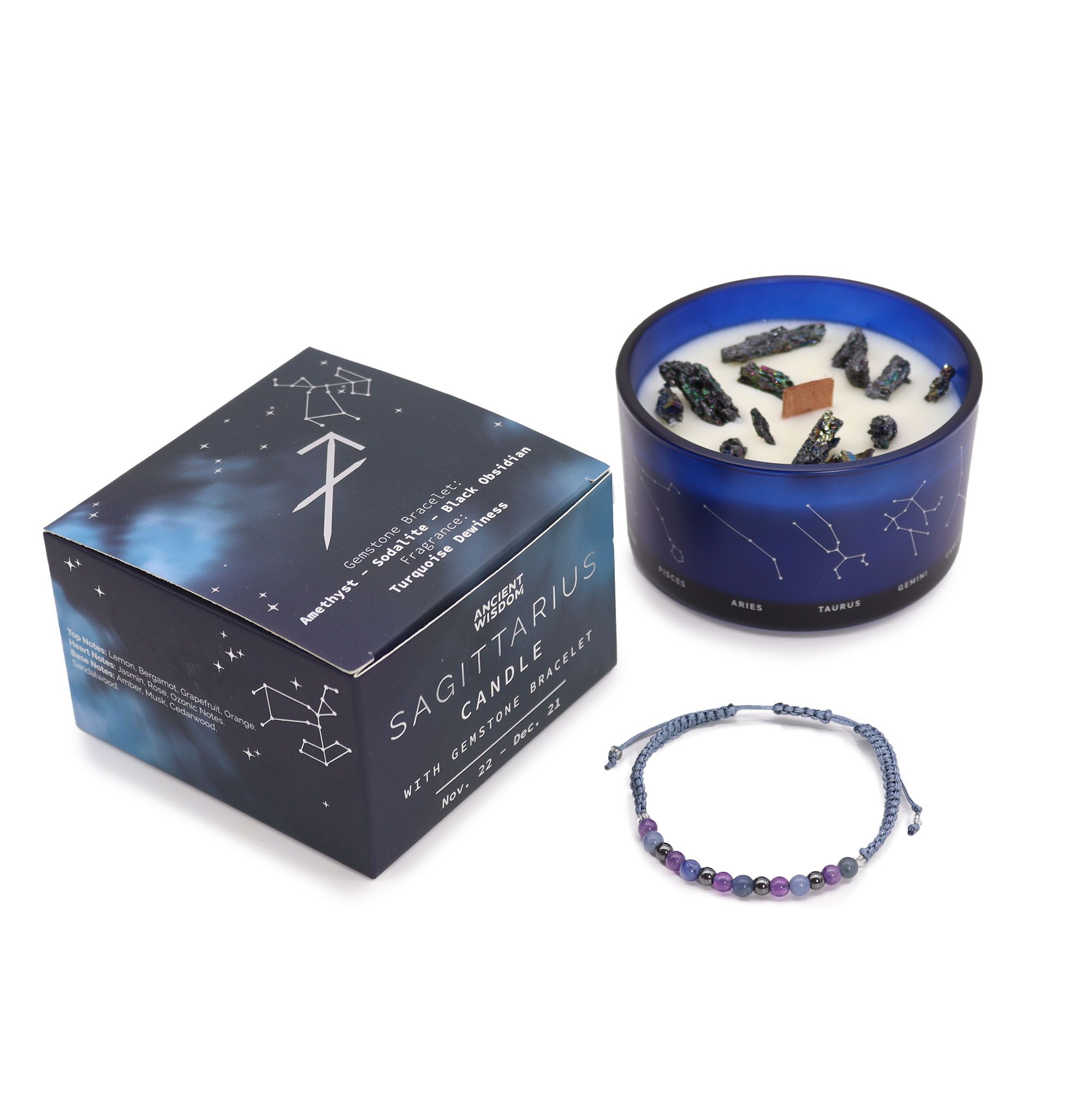 Zodiac Crystal Candle with Gemstone Bracelet - Sagittarius - Image 3